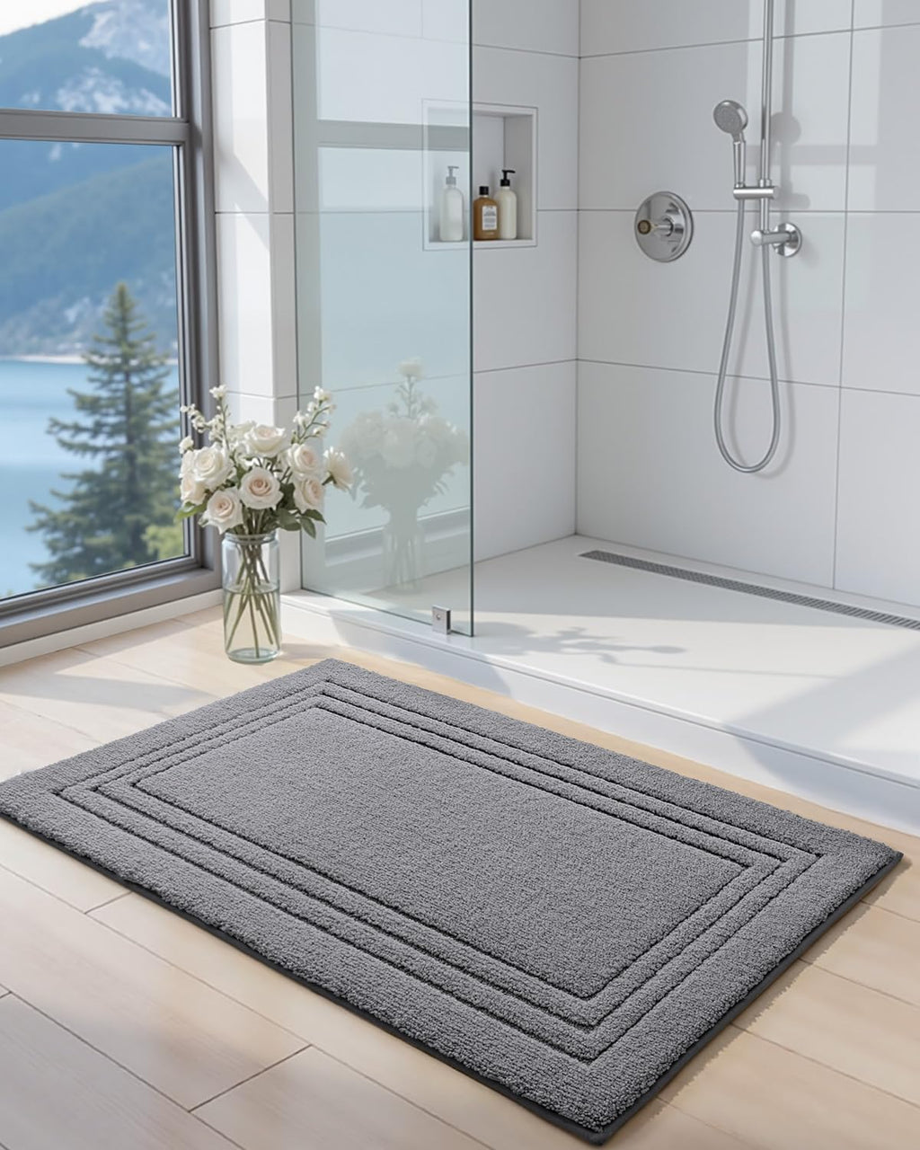 DEXI Bath Mats Bathroom Rug, 32x20 Non Slip Bathroom Rugs Washable, Absorbent Bathmat Quick Dry for Shower Floor Sink, Beige