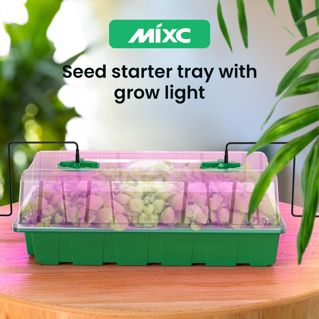 MIXC Seed Starter Tray with Lights, 2 Packs Mini Propagator Plant Grow Kit Greenhouse with Humidity Vented Domes and Base for Seeds Starting, Black
