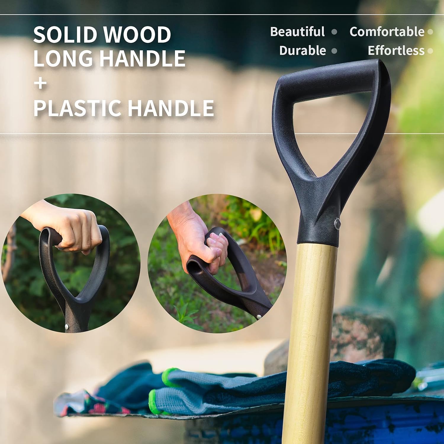 Square Shovel, Shovels for Digging with D-Handle, Overall 41-Inch Long Garden Shovel, Transfer Shovel, Snow Shovel for Car, Garden Tools