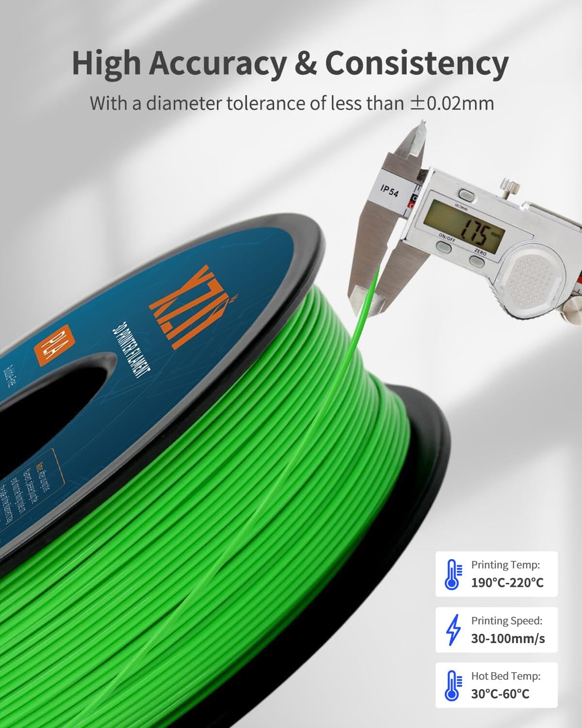 PLA Filament 1.75mm, 3D Printer Filament 1kg Spool (2.2lbs), Neatly Wound, +/- 0.02mm Precision, No Clog/Bubble, Excellent Layer Adhesion, Fits Most FDM Printers, Apple Green