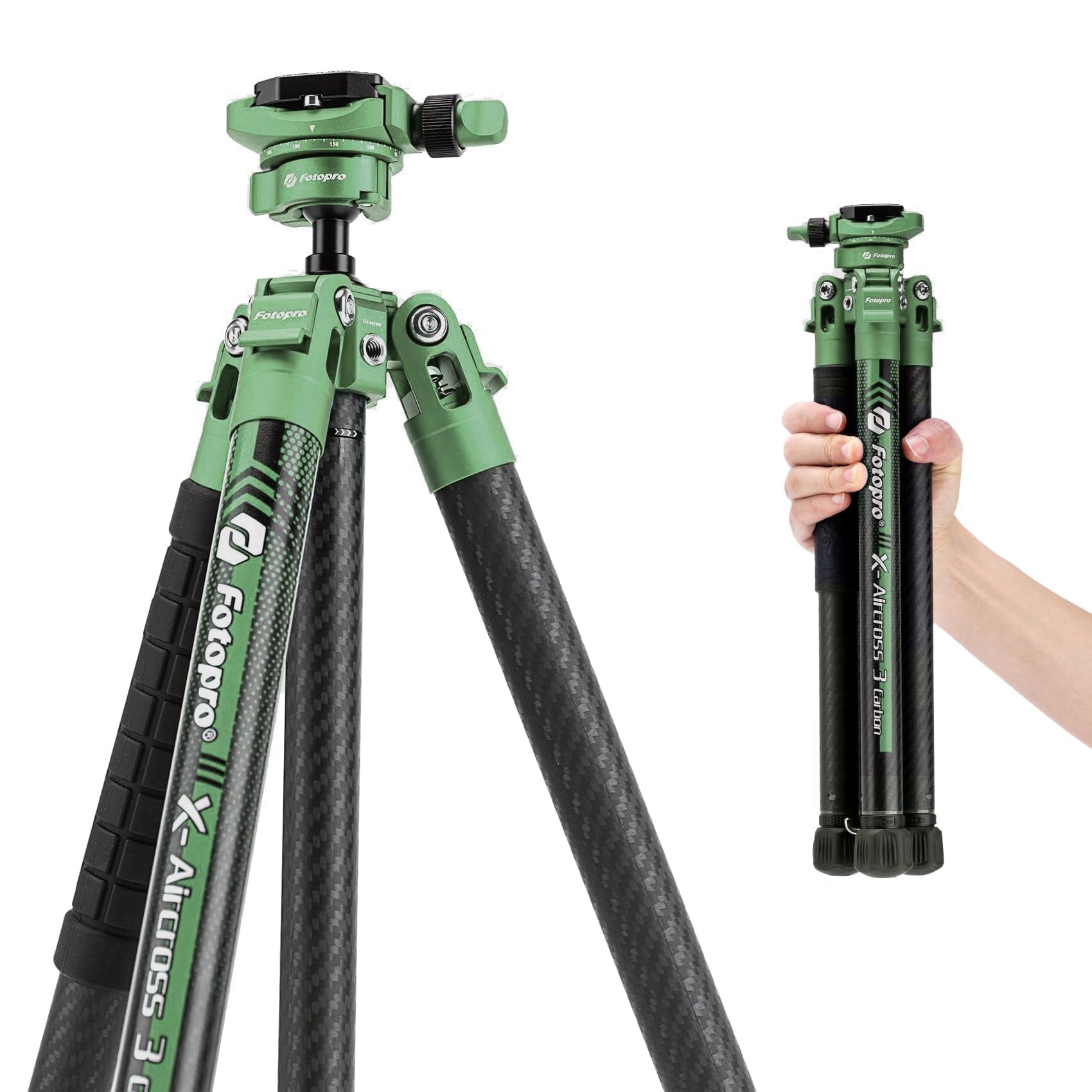 Fotopro 60" Camera Tripod, Carbon Fiber Travel Tripod with 360° Ball Head, Ultralight 2.1lbs, 22lbs Load, Quick Lock, Folds to 14.3" Carry-On, for DSLR Mirrorless Cameras, X-Aircross 3 Blue