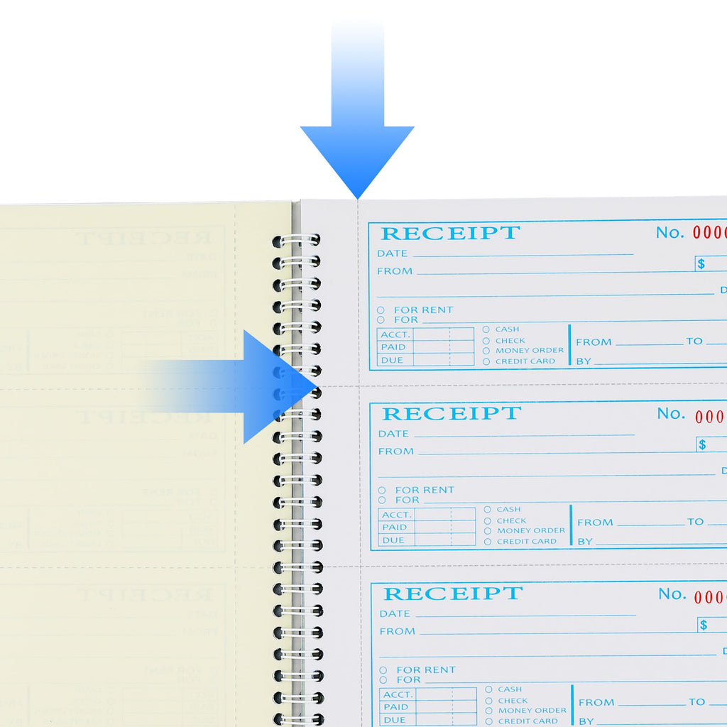 Large Money and Rent Receipt Book with Cardboard Insert,2-Part Carbonless,7.9”x11.2” Spiral Bound,200 Sets per Book,4 Receipts per Page for Office Supplier,Rent and Cash Transaction