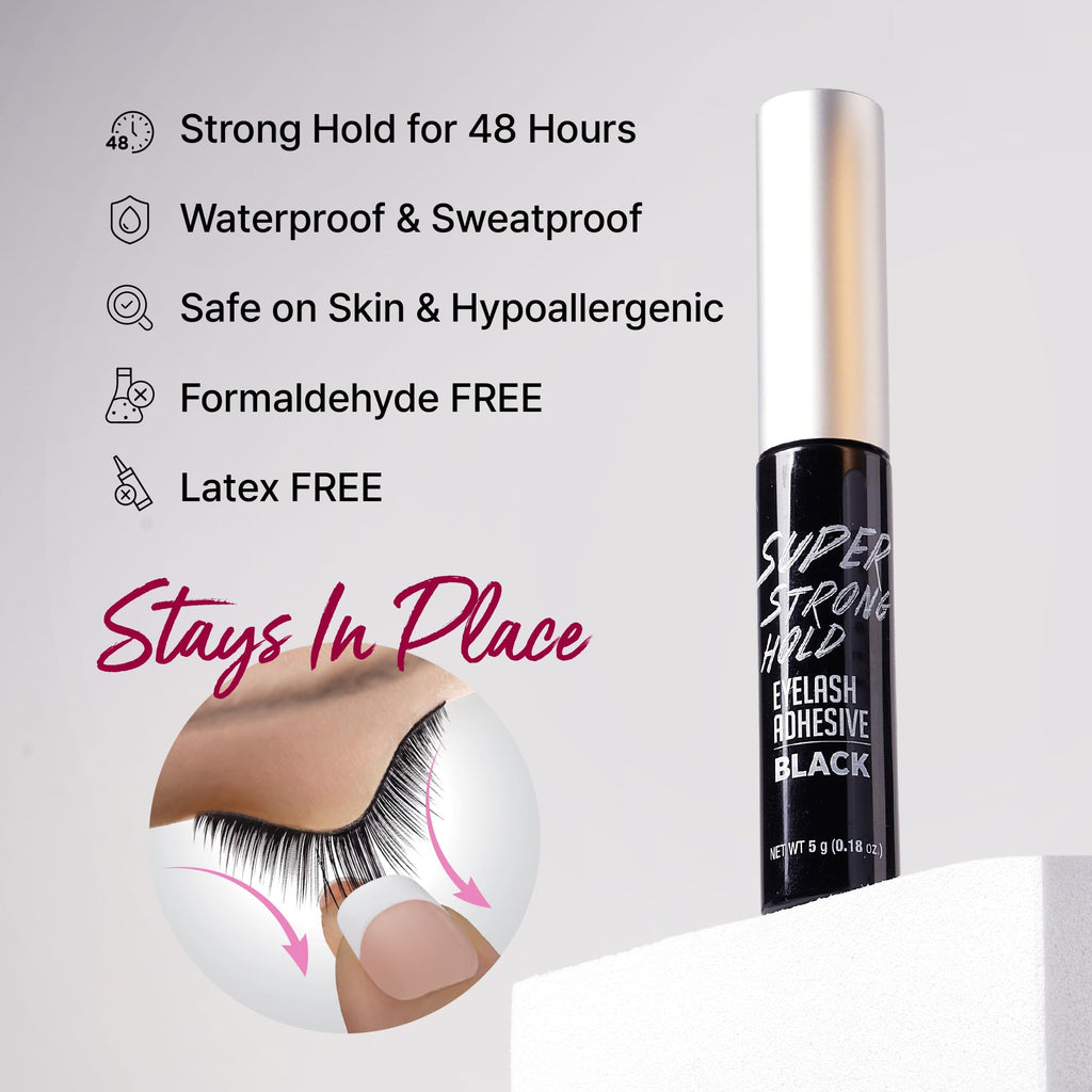 i-ENVY By KISS Super Strong Hold Eyelash Adhesive Waterproof, Long-Lasting Strip Lash Glue, Natural-Looking Allergy & Latex Free with Brush Applicator (Black, 3 Pack)