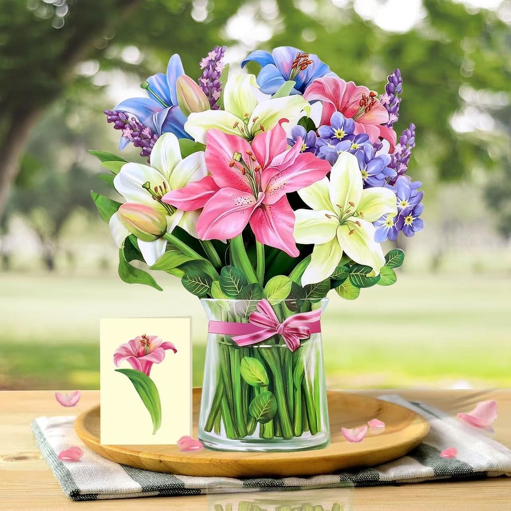 Airpark 3D Pop Up Paper Flowers Bouquet Card 12’‘ with Note & Envelope, Birthday Gifts, Get Well, Thank You, Greeting Cards for Women Mom Wife Friends, Daisies and Butterflies