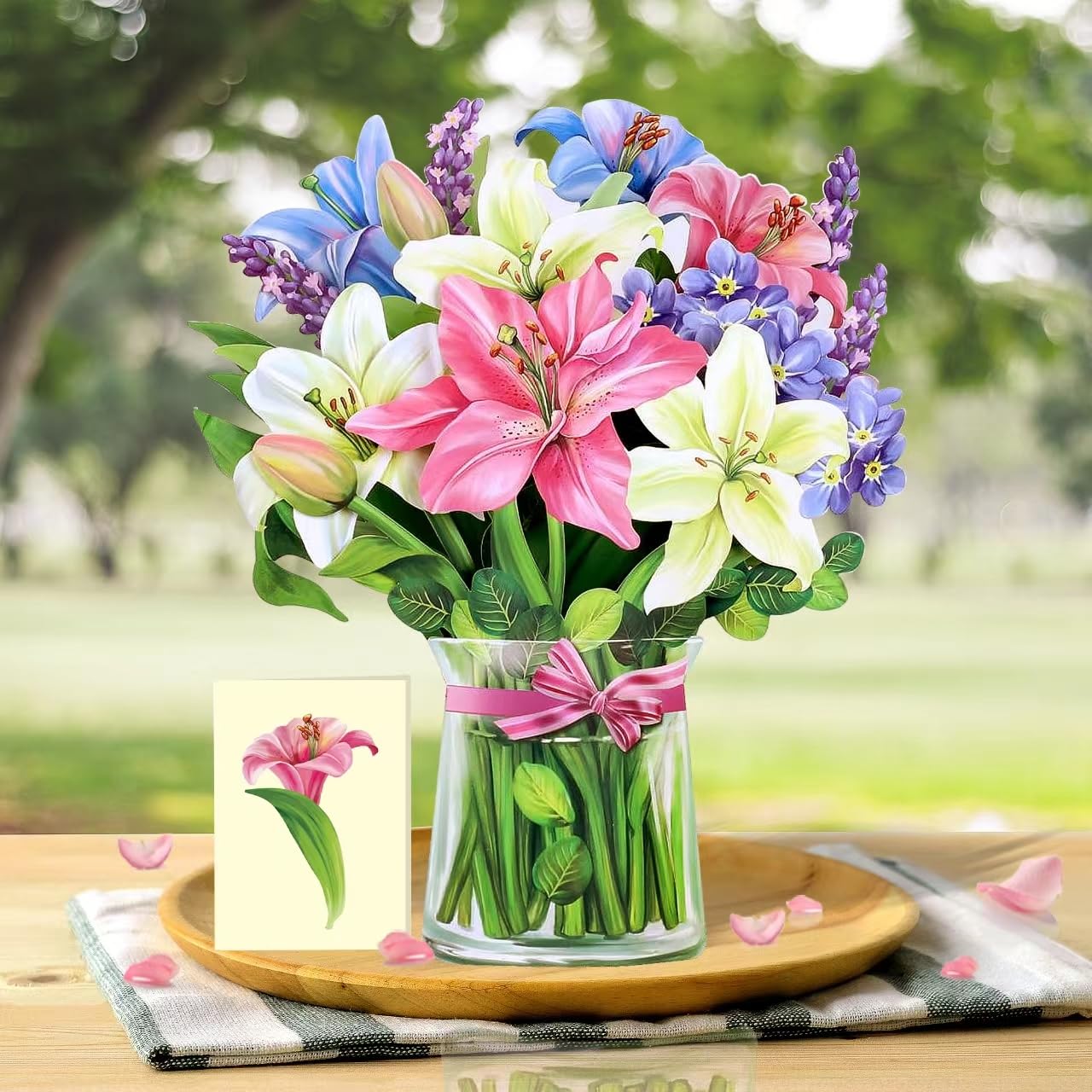 Airpark 3D Pop Up Paper Flowers Bouquet Card 12’‘ with Note & Envelope, Birthday Gifts, Get Well, Thank You, Greeting Cards for Women Mom Wife Friends, Daisies and Butterflies