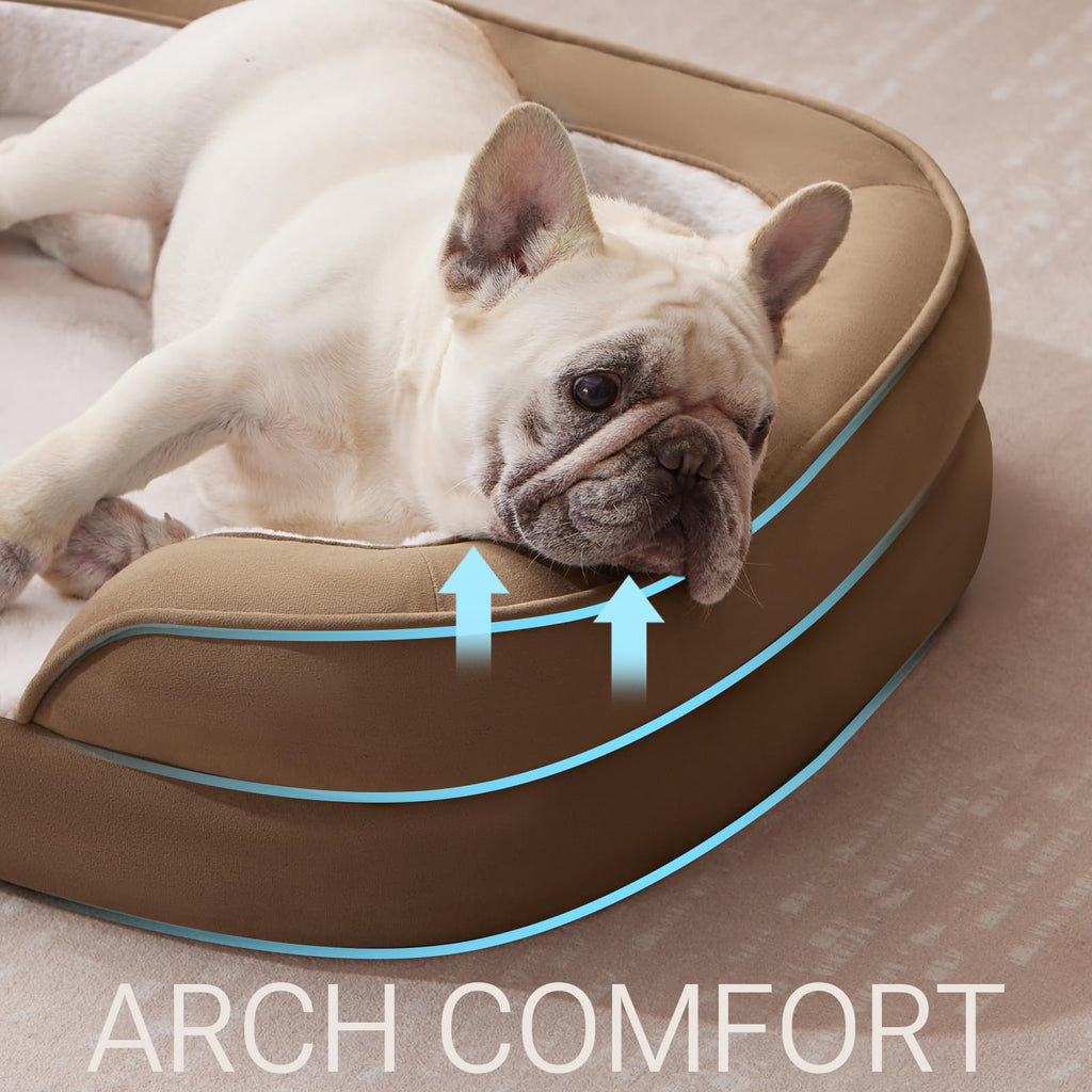Soft Touch Orthopedic Dog Bed for Large Dogs with Faux Fur Top, Waterproof Pet Couch Bed with Removable Washable Cover and Supportive Foam Filling (Grey, Large)