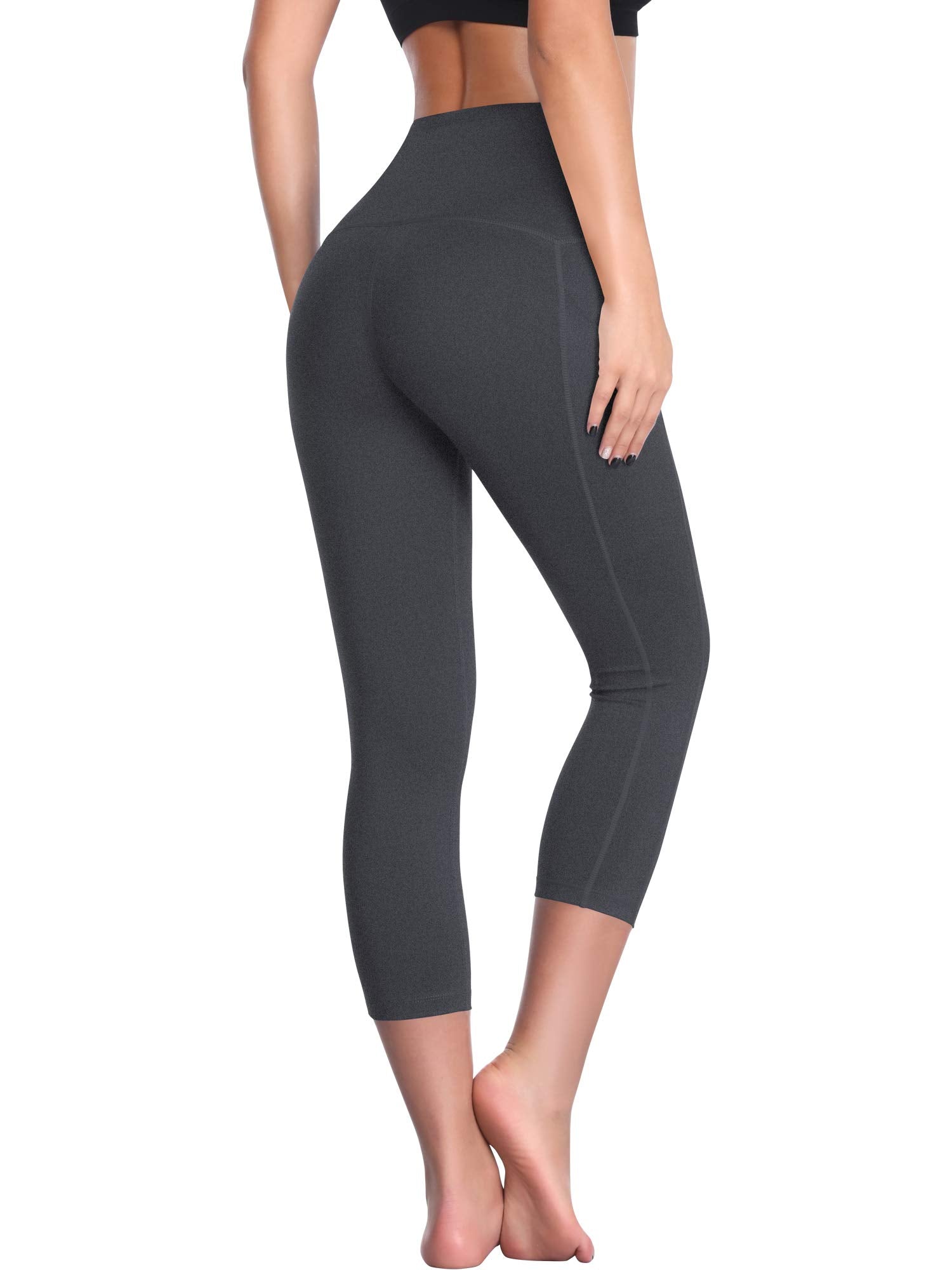 CADMUS Womens High Waist Workout Legging Capris for Yoga w Side Pockets