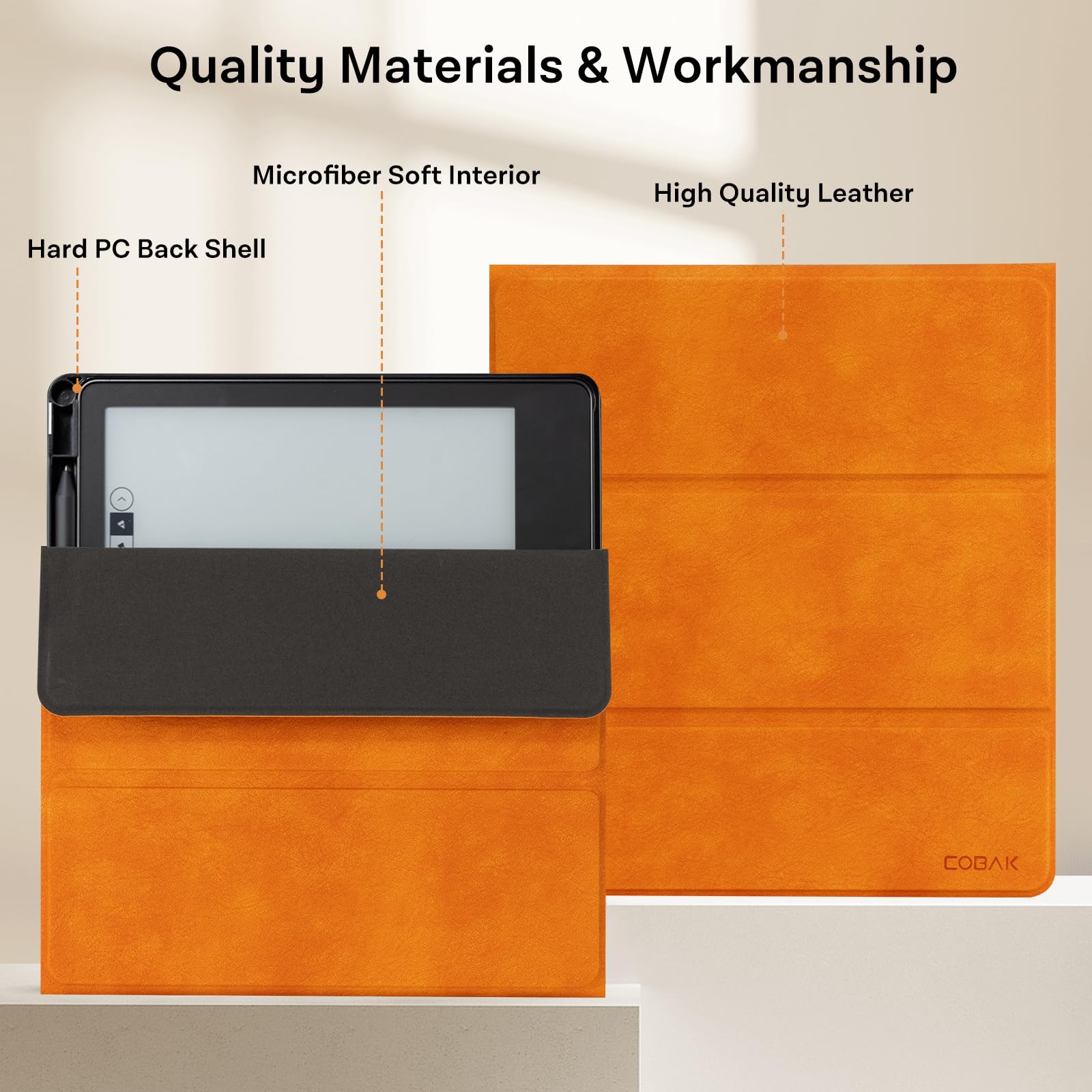 CoBak Stand Case for Kindle Scribe - Premium Folio Leather Cover with Pen Holder, Auto Sleep/Wake - Compatible with 10.2 Inch Kindle Scribe (2022/2024 Release)