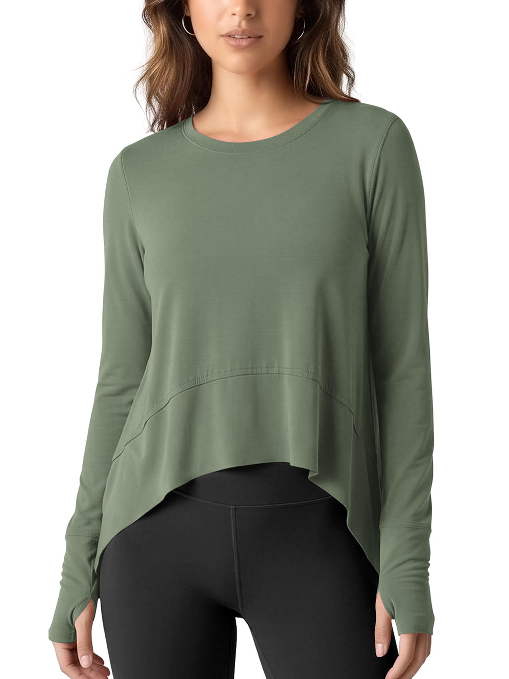 ODODOS Long Sleeve Tee for Women with Thumb Hole Athletic Gym Workout Crop Tops Yoga Shirts