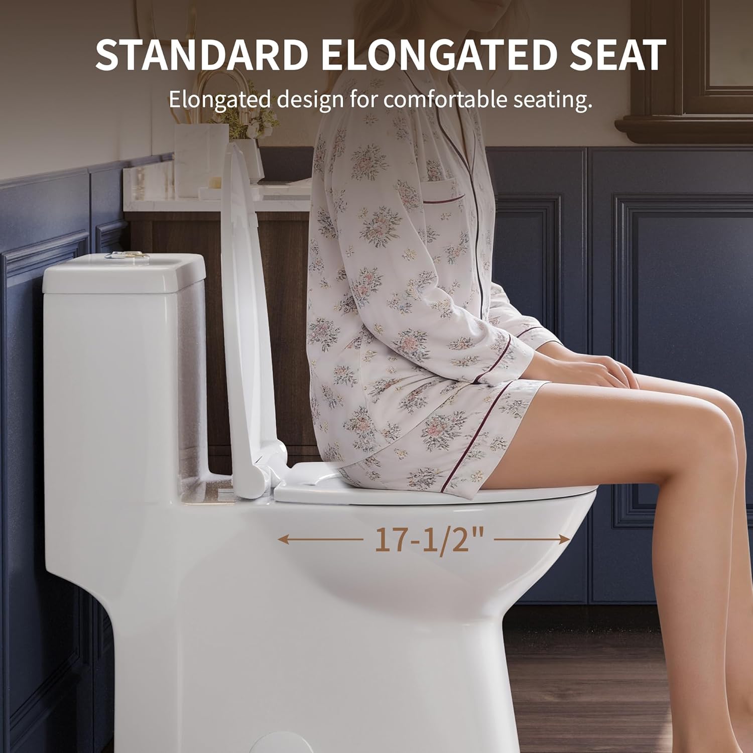 DeerValley Symmetry One Piece Toilet, Dual Flush 1.1/1.6 GPF Elongated Standard Toilet for Bathroom, Toilets with Comfortable Seat Height (Seat Included) (White)
