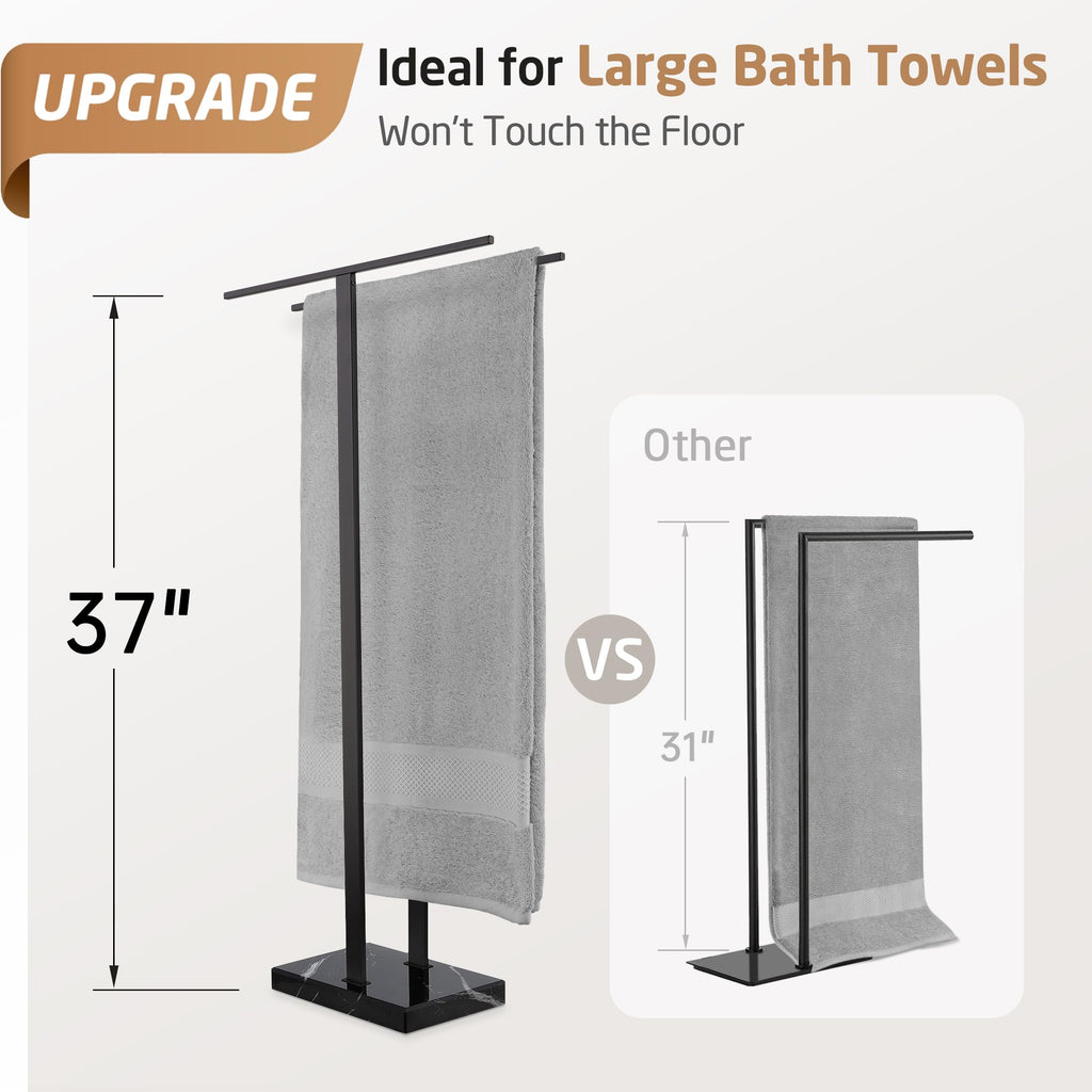 KES Standing Towel Rack with Black Natural Marble Base, 2-Tier Towel Rack Stand for Bathroom Floor, Bath Towel Holder Fits Bath Towel & Hand Towel,18/8 Stainless Steel, BTH217-BBK