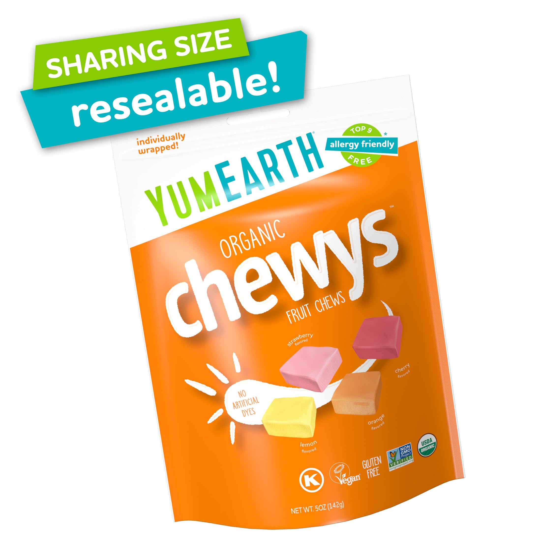 YumEarth Organic Chewys Fruity Reds, 5oz Non GMO, Gluten Free, Vegan, Dye Free Candy - Allergen Friendly