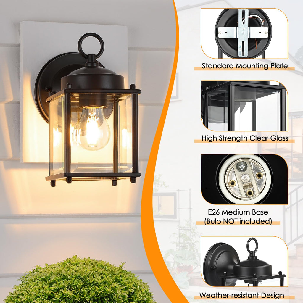 MATAMEYE Outdoor Wall Lantern, Exterior Dark Chocolate Waterproof Wall Sconce Lighting Fixture, Front Door Wall Lamp with Clear Beveled Glass, 2 Pack