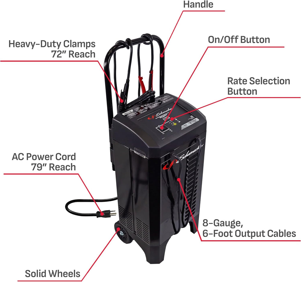 Schumacher Electric Wheeled Automatic 6A Car Battery Charger and 150A Engine Starter, 4-in-1 Solution, Maintainer, 20A Boost, for 12V Automotive and Marine Batteries, SC1364