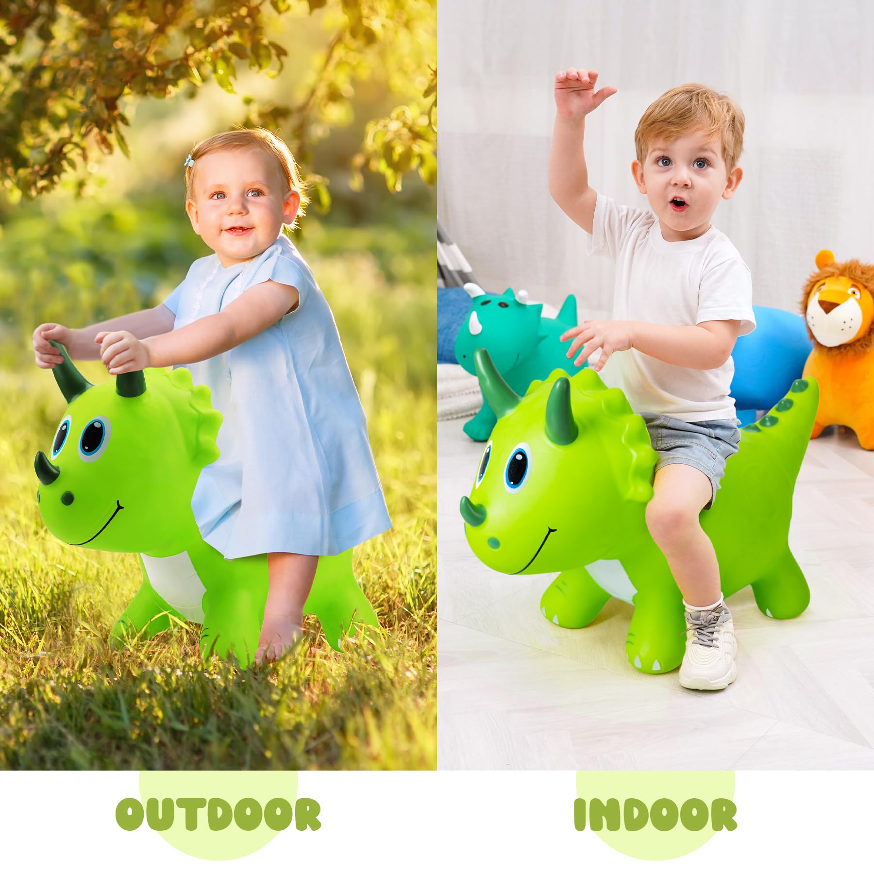 Kids Dinosaur Bouncy Animal Toys, Inflatable Triceratops Bouncer, Ride on Bounce Hopper, Indoor Outdoor Activity Birthday Gift for 18 Months 2 3 4 Years Old Boys