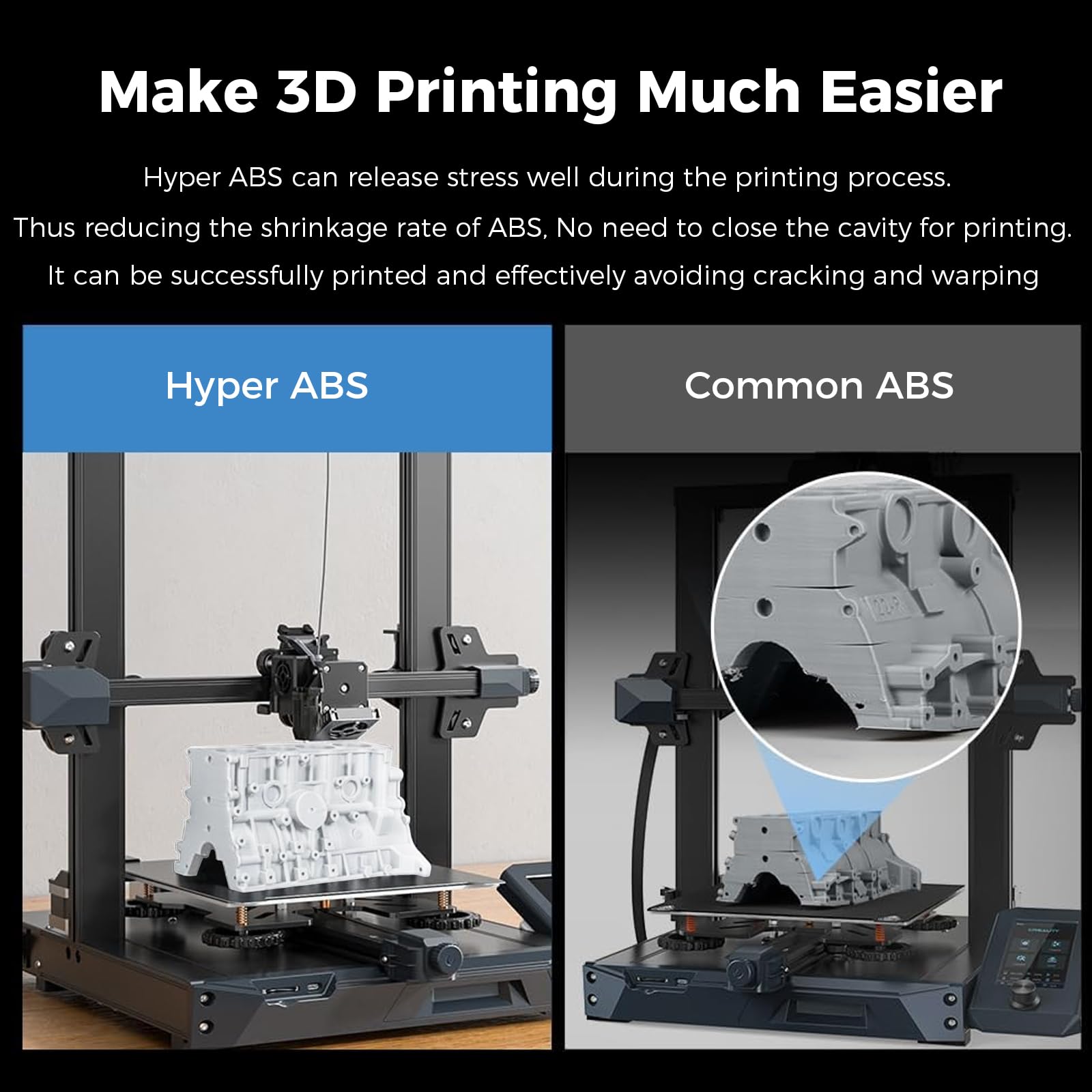 Creality Hyper ABS Filament, Official 3D Printer Filament ABS 1.75mm for Up to 300mm/s High-Speed Printing Convenient Open Printing Material, 1kg(2.2lbs) Spool Fit Most 3D Printer(Black)