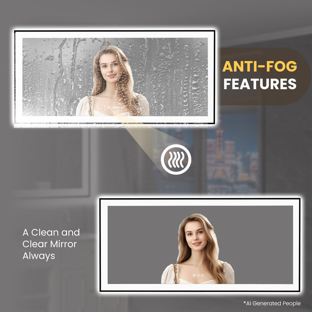 LOAAO 20"X28" LED Bathroom Mirror Black Framed | Anti-Fog, Dimmable, Memory Function, Tempered Glass, Lighted Vanity Mirror for Wall