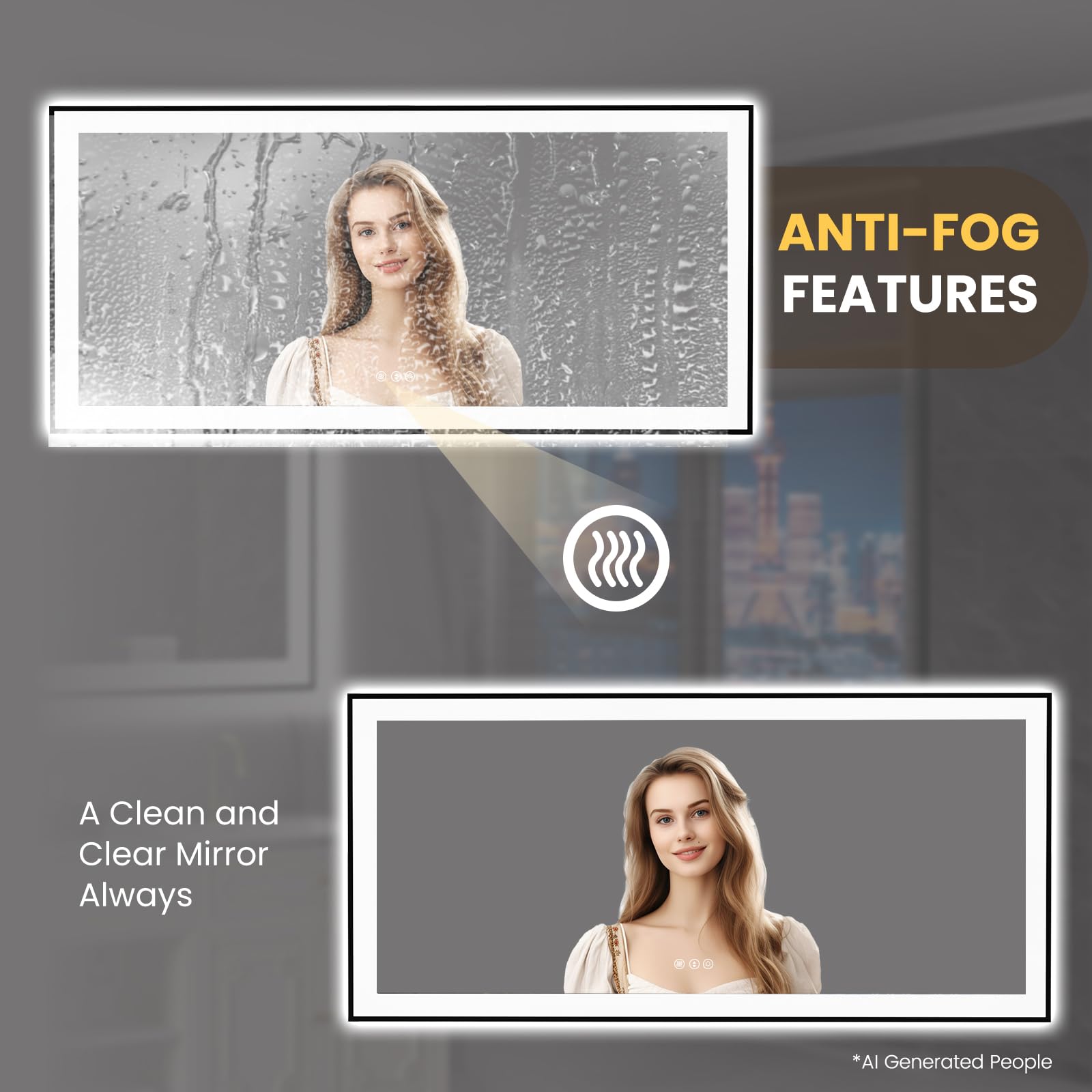 LOAAO 20"X28" LED Bathroom Mirror Black Framed | Anti-Fog, Dimmable, Memory Function, Tempered Glass, Lighted Vanity Mirror for Wall