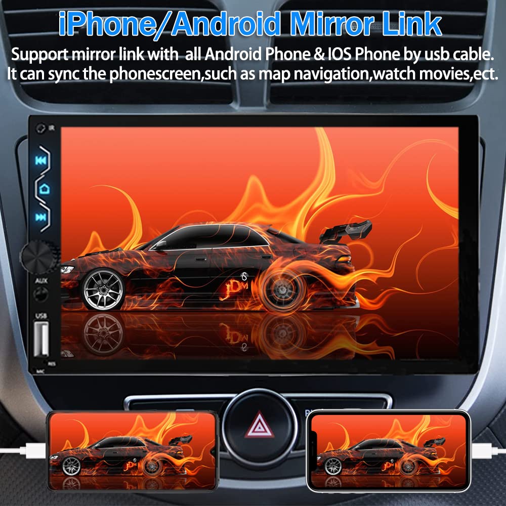 Leadfan Double Din Car Stereo with Dash Cam,7 Inch Full HD Touchscreen Car Audio Receiver Support Carplay and Android Auto,Car Stereo with Bluetooth,Mirror Link,Backup Camera,FM/USB/AUX/Subwoofer