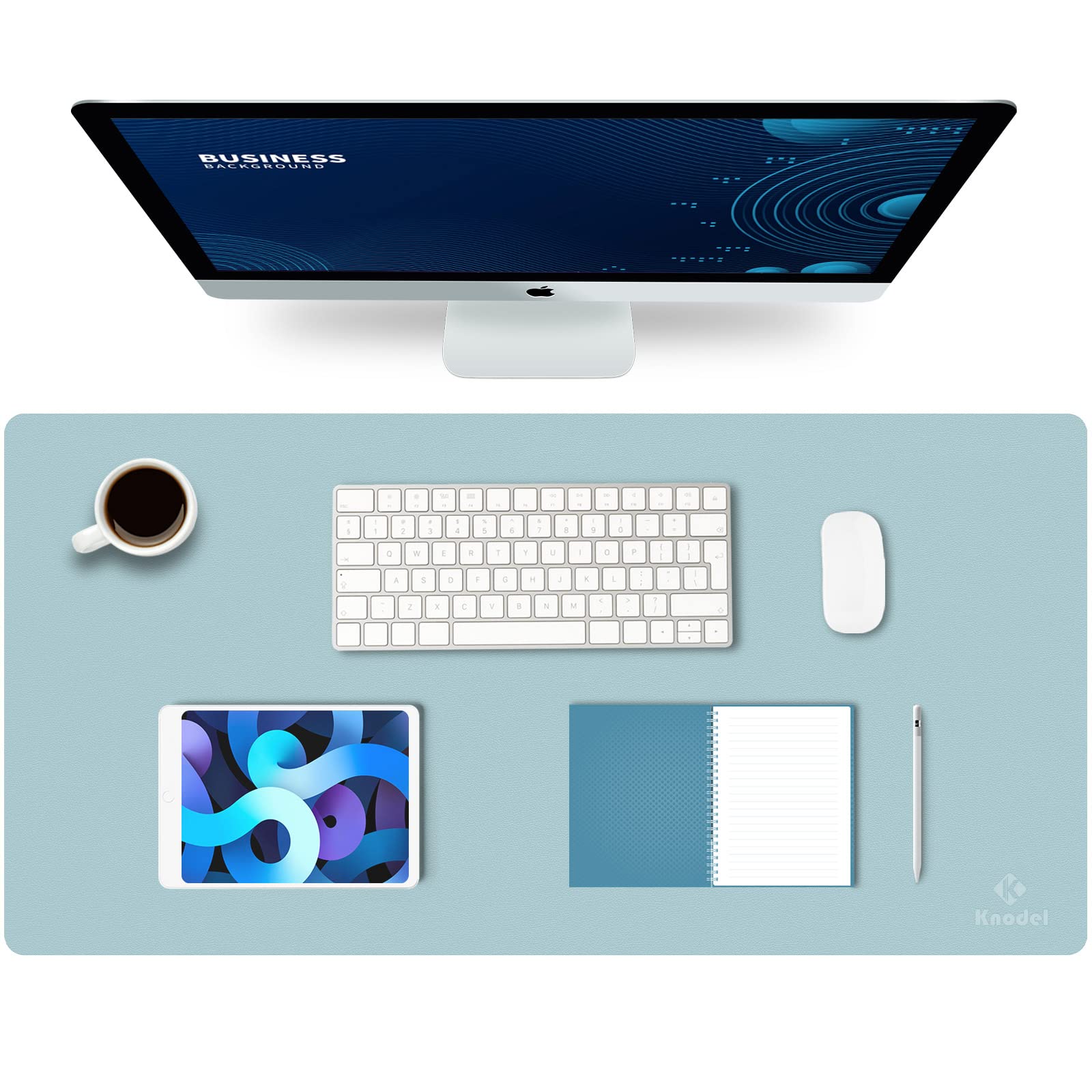 K KNODEL Small Office Leather Desk Mat, Mouse and Keyboard Pad, Computer and Laptop Mat, Desktop Protector and Cover, Writing Pad and Blotter (23.6"x13.8", Black)