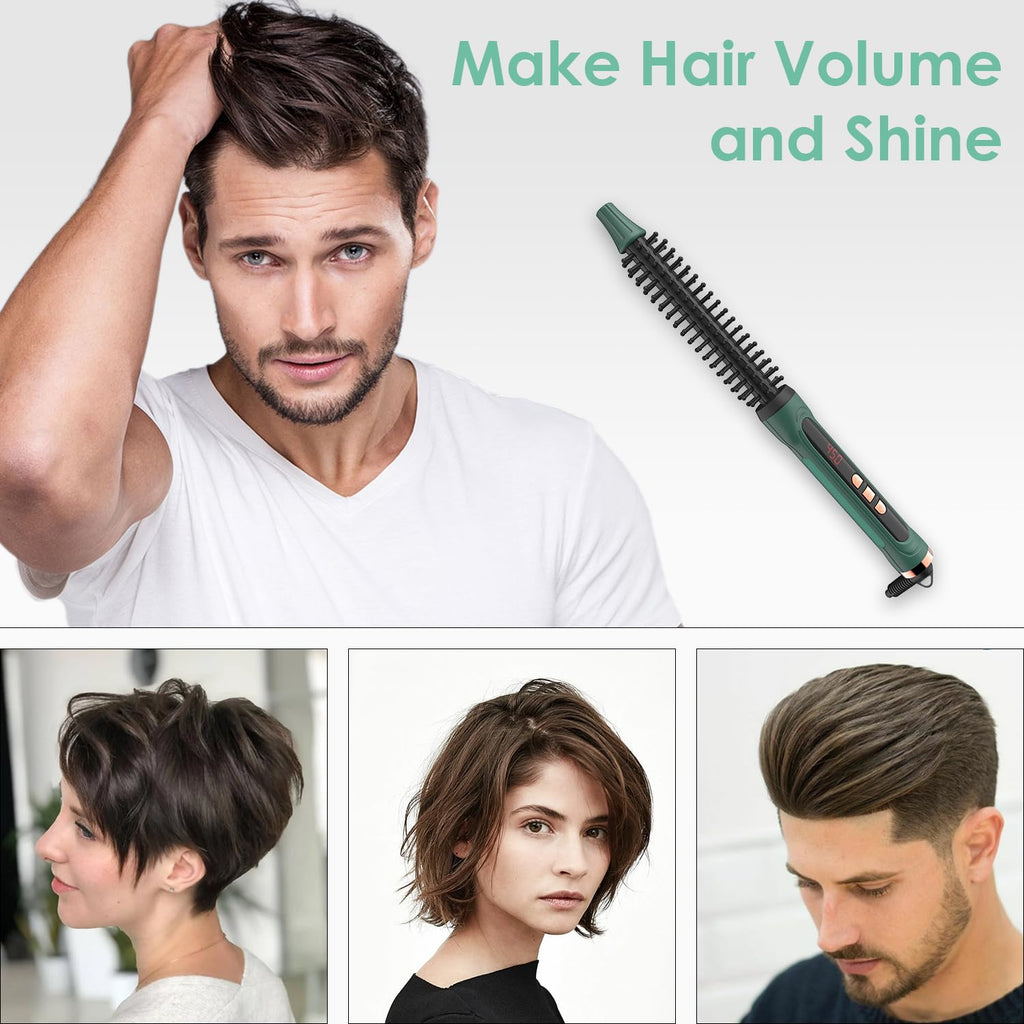BANGMENG Mini Thermal Round Brush, 0.35 Inch Barrel Volume Heat Styling Brush for Men and Women Short Thin Curly Straight Hair, Heated Curling Iron,12 Temperature Setting (0.95 Inch with Bristles)