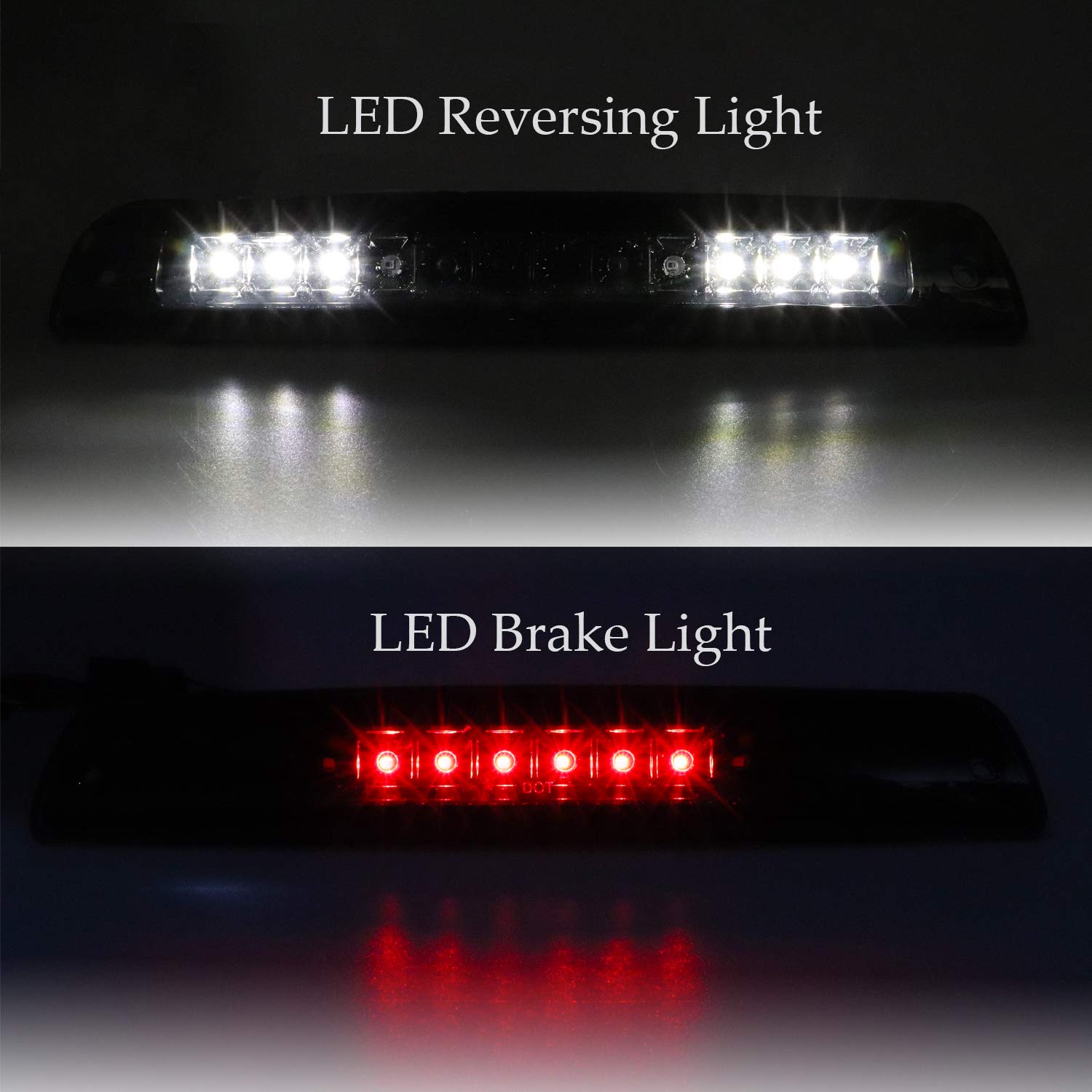 Tresound For 1994-2001 Dodge Ram 1500/2500/ 3500 Third 3rd LED Brake Light Cargo Lamp High Mount Brake Light Replacement (Black+ Smoke Lens)