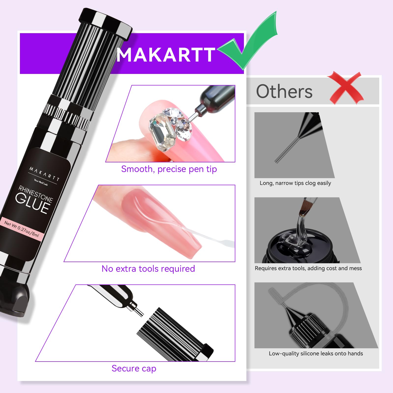 Makartt Rhinestone Glue for Nails: Super Strong Gel Nail Glue for Nail Charms Gems Decorations, 3D Gel Nail Art Bling Jewel Diamonds for Salon & DIY Manicure, 30ML UV Lamp Cured Need Beauty Gifts
