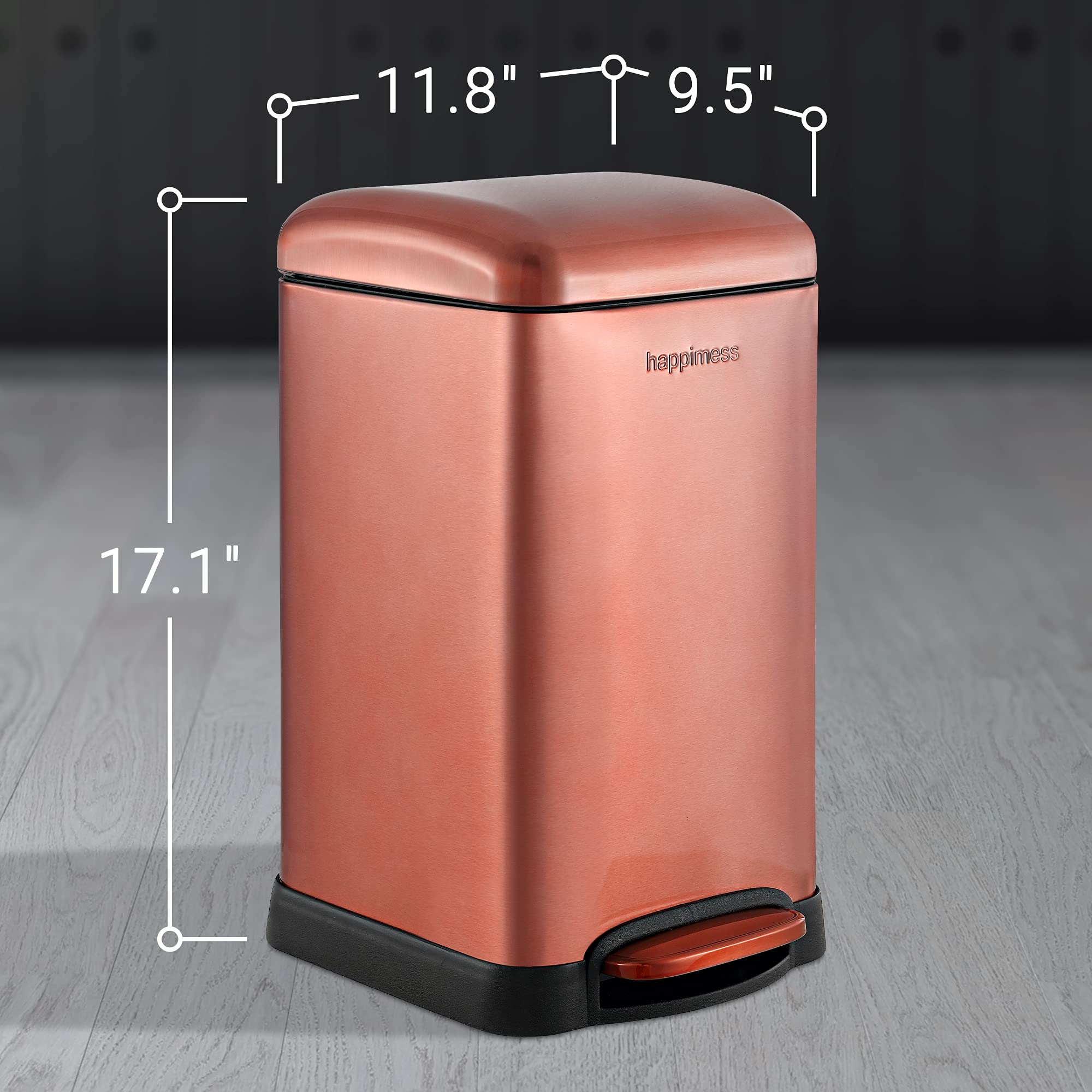 happimess HPM1012B Betty Retro Mini 3.2-Gallon Step-Open Trash Can with Soft-Close Lid, Modern, Minimalistic, Fingerprint Proof for Home, Kitchen, Laundry Room, Office, Bedroom, Bathroom, Black