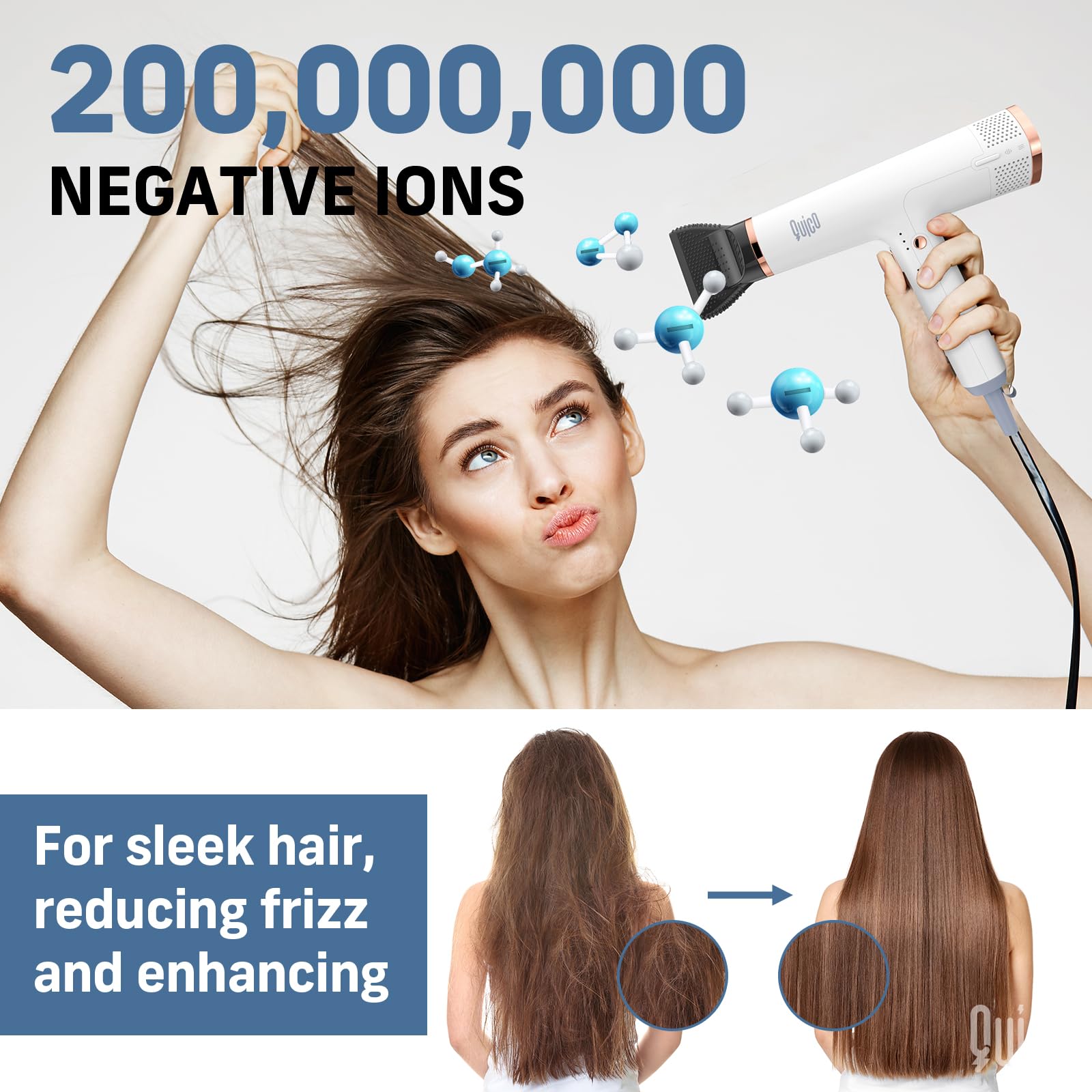 Quico Hair Blow Dryer, 1875W High-Speed BLDC 7X Faster 110000 RPM Quiet Hair Dryer with Diffuser, 2 Billion Negative Ionic Salon Dryer, Adjustable Temp & Speed, Hair Dryer for Women Home Travel Gift