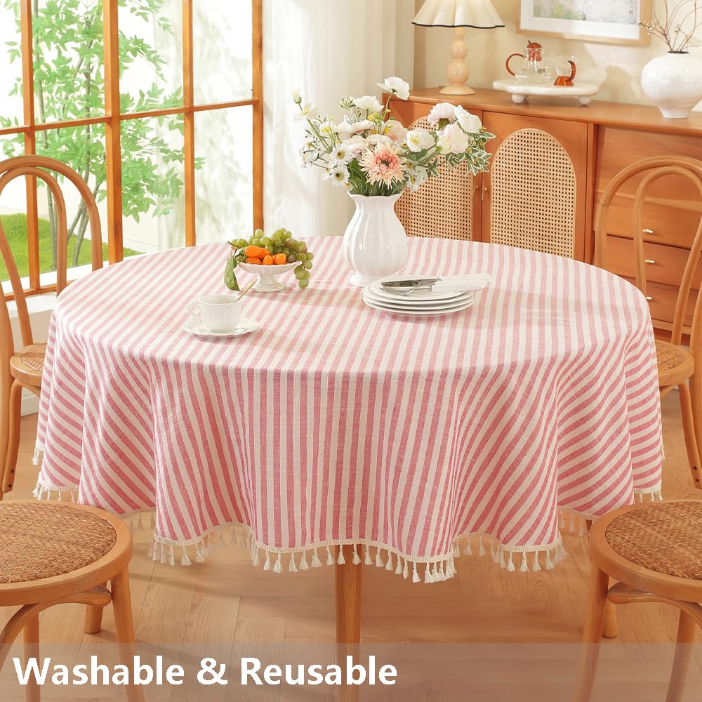 TruDelve Cotton Table Cloth Square Tables Beige Striped Tablecloths Fall Outdoor Tablecloth for Picnic Table Cover (Beige,55"x55",Square)