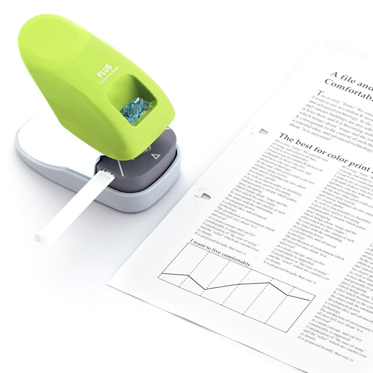 Plus Paper Clinch Compact Staple-Free Stapler, Blue Turquoise