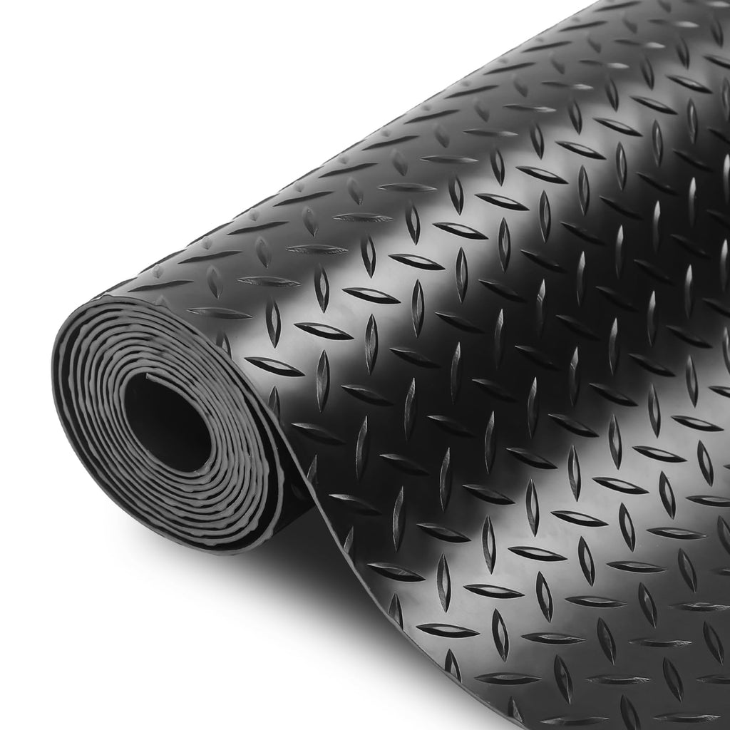 SEAL 4 x 6 FT Premium Garage Floor Mat, Solid 2.8mm Thick Lay-Flat Black Commercial Grade Heavy Duty Parking Mat for Golf Cart, Workbench, ATV, Water/Stain Resistant Runner (Embossed Diamond Plate)
