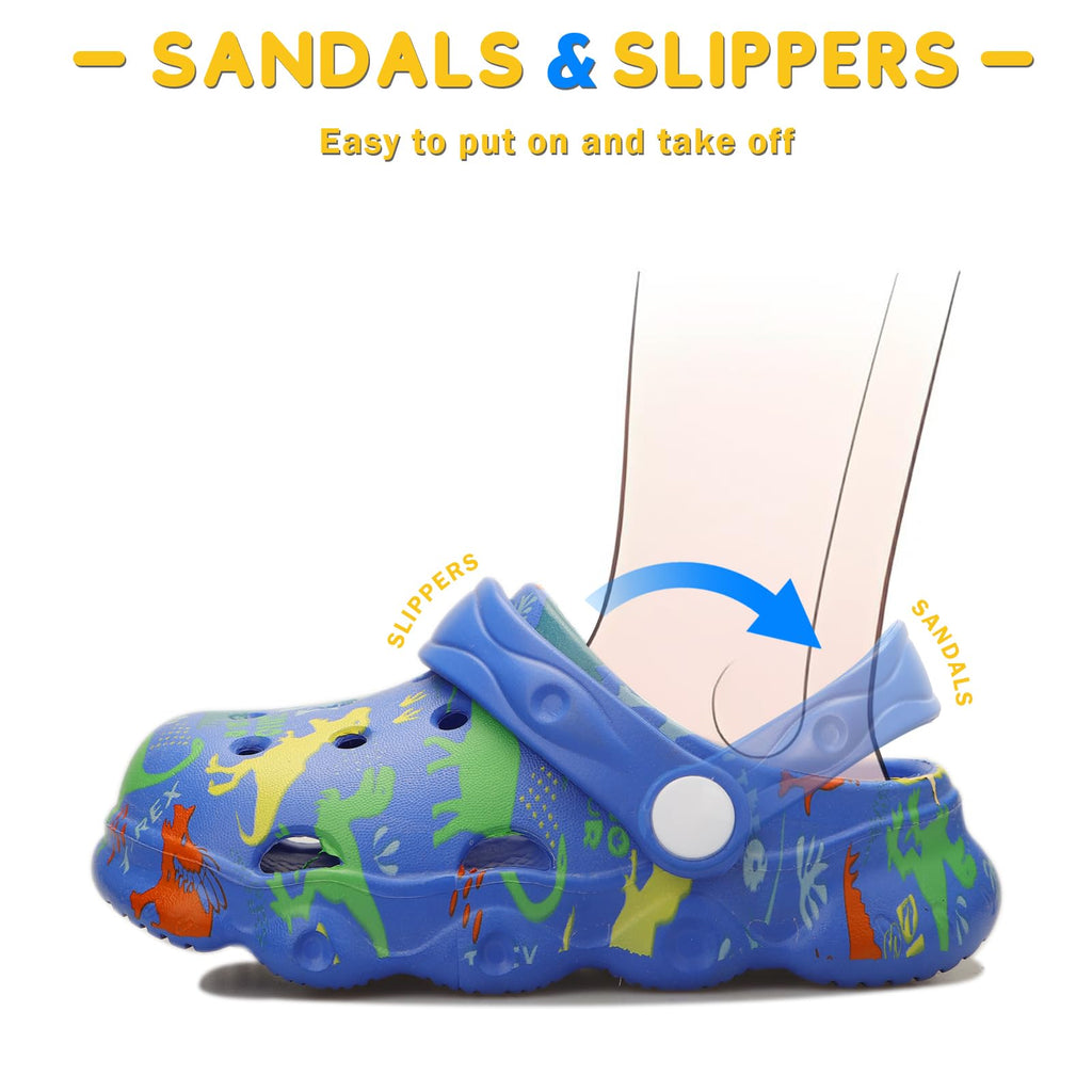 OWIF Toddler Clogs Boys Girls Kids Dinosaur Garden Shoes Slip on Sandals Slides Water Summer Shoes for Outdoor Beach Pool
