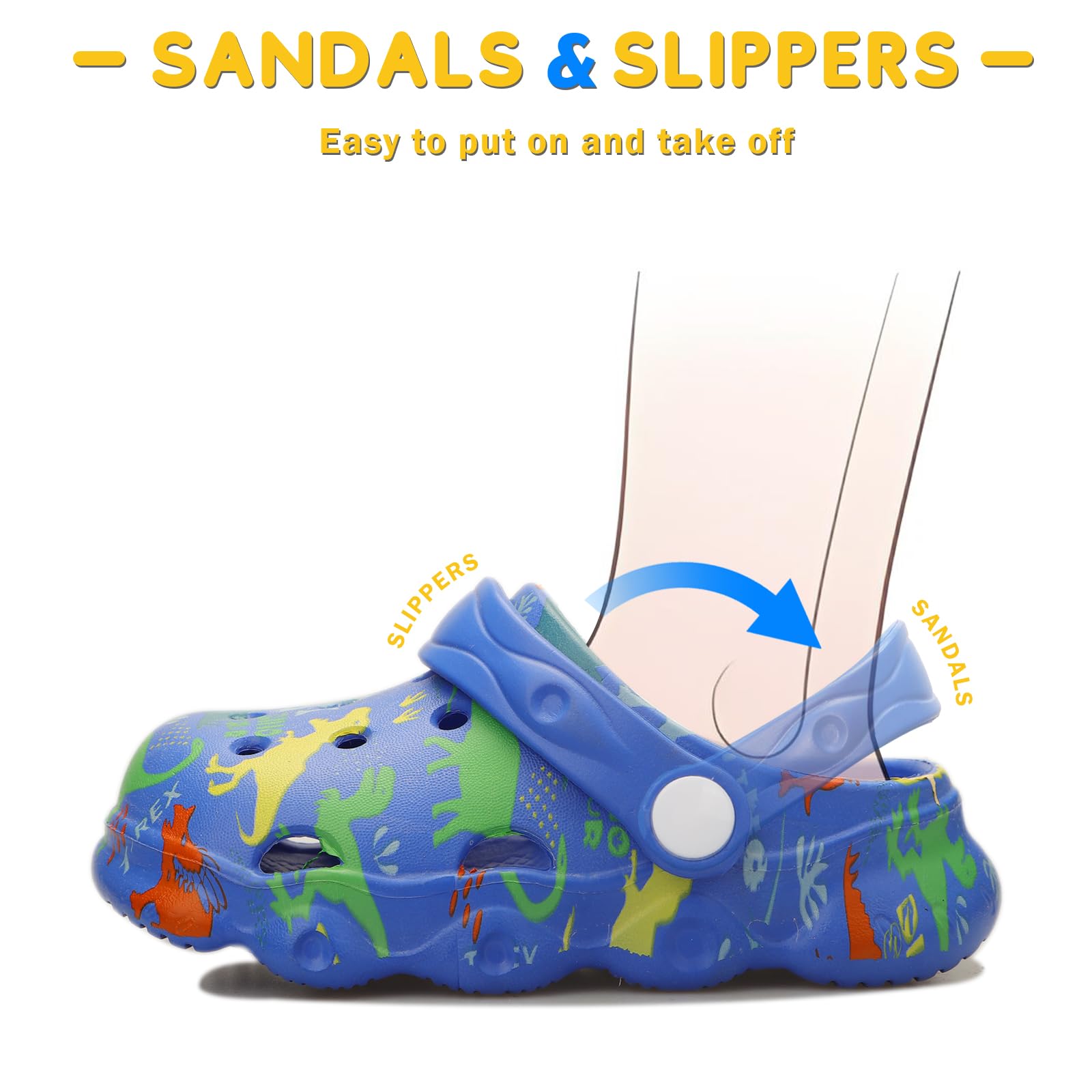OWIF Toddler Clogs Boys Girls Kids Dinosaur Garden Shoes Slip on Sandals Slides Water Summer Shoes for Outdoor Beach Pool
