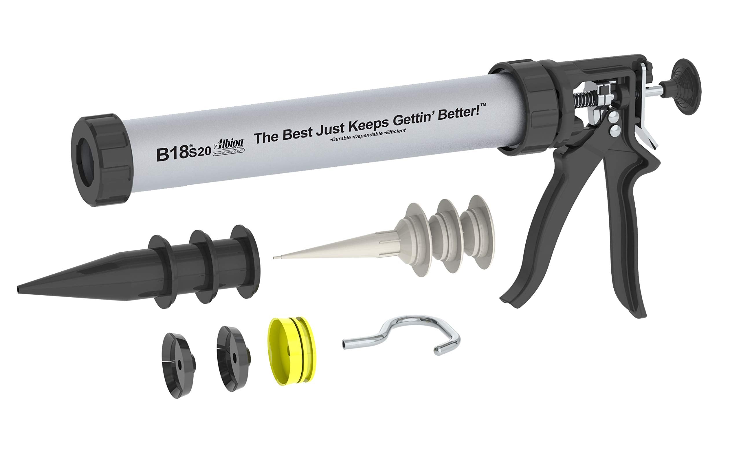 Albion Engineering E12S20 B-Line Cordless Sausage Caulking Gun, No Drip, 12V, 20 oz