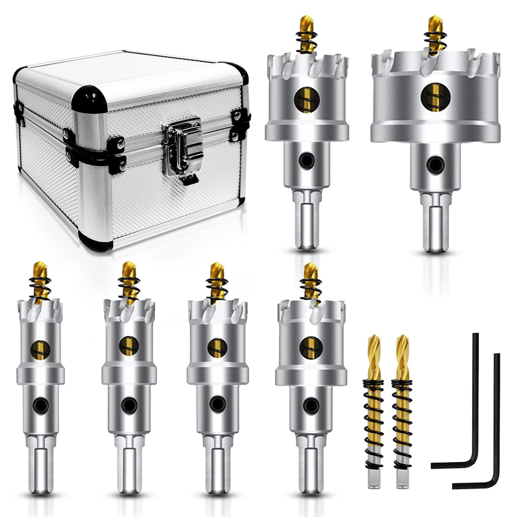 ASNOMY 12PCS TCT Hole Saw Kit for Hard Metal, 5/8"-2-1/8" Inch Tungsten Carbide Tipped Hole Cutter Set with Titanium-Plated Pilot Drill bit for Metal, Stainless Steel, Iron, Wood, Plastic