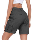 MoFiz Women's Cargo Shorts Bermuda Shorts Button Pockets Elastic Waist Knee Length Long Hiking Casual Shorts for Summer