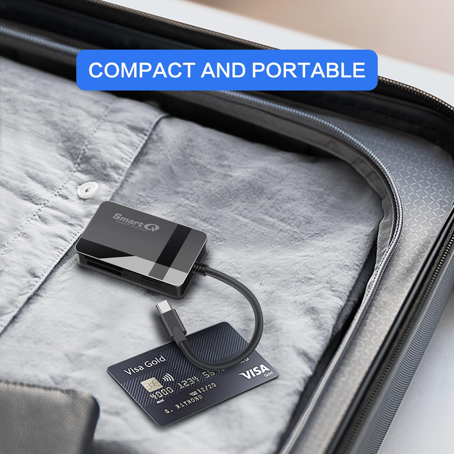 SmartQ C368 USB 3.0 Card Reader - Plug & Play, Compatible with Apple & Windows, Supports SD, Micro SD, MS, CF Cards