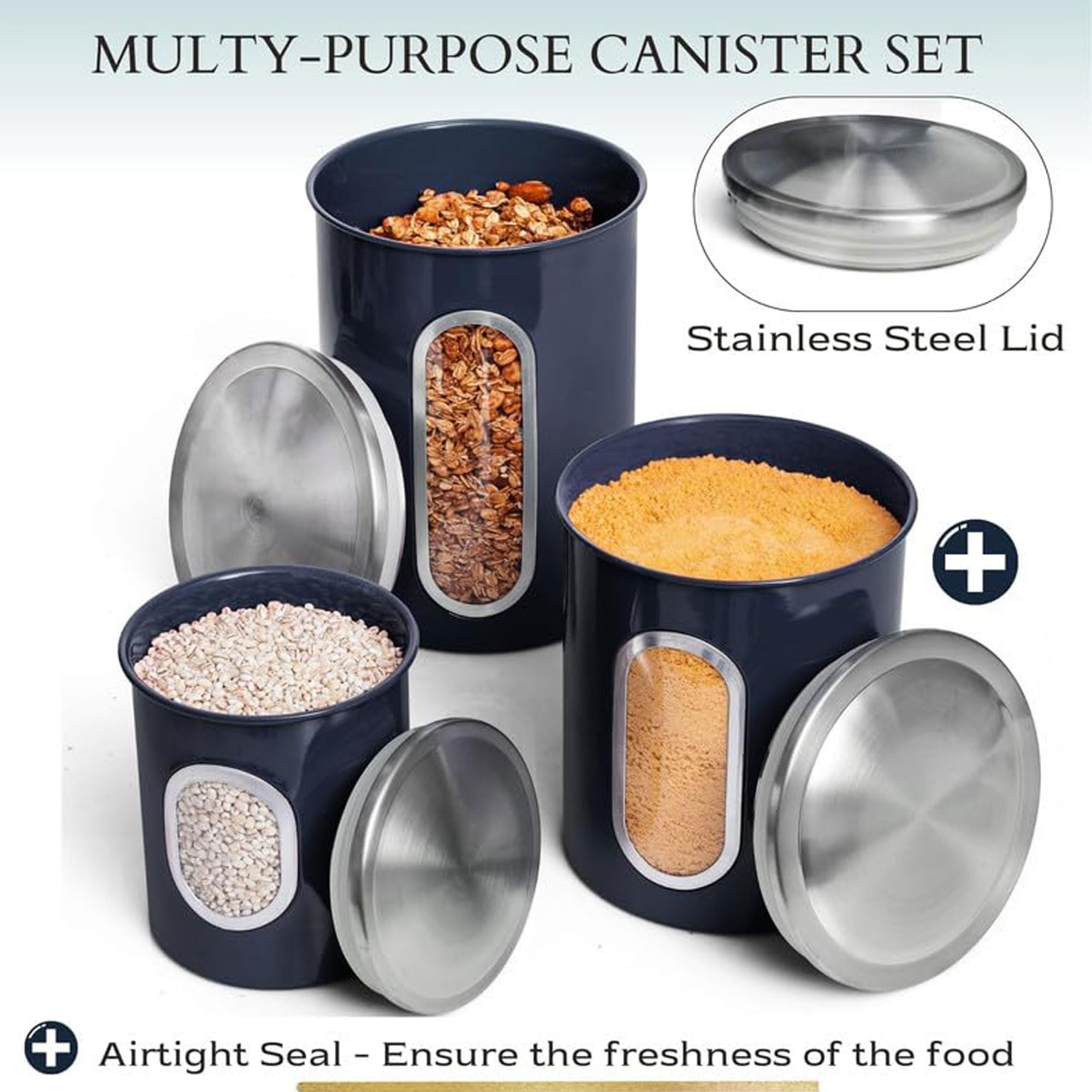 Mixpresso 3-Piece Aqua Blue Canisters Sets For The Kitchen, Airtight Canister Set With See Through Window, Storage Jars for Coffee Container, Tea Organizer & Sugar Canister, Kitchen Canisters