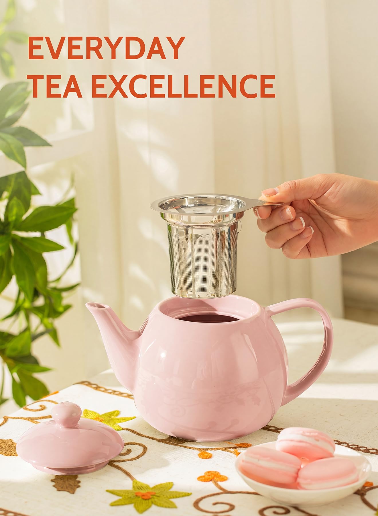 Sweese Porcelain Teapot 27 oz with Infuser for Loose Leaf Tea, Bluish Grey