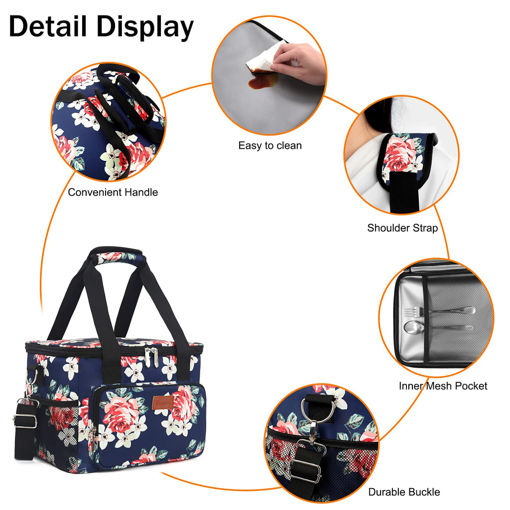 Femuar Lunch Bags for Women/Men, Insulated Lunch Bag for Work Office Picnic - Large Lunch Cooler Bag Leakproof Lunch Box with Adjustable Shoulder Strap for Adults - Grey (15L)
