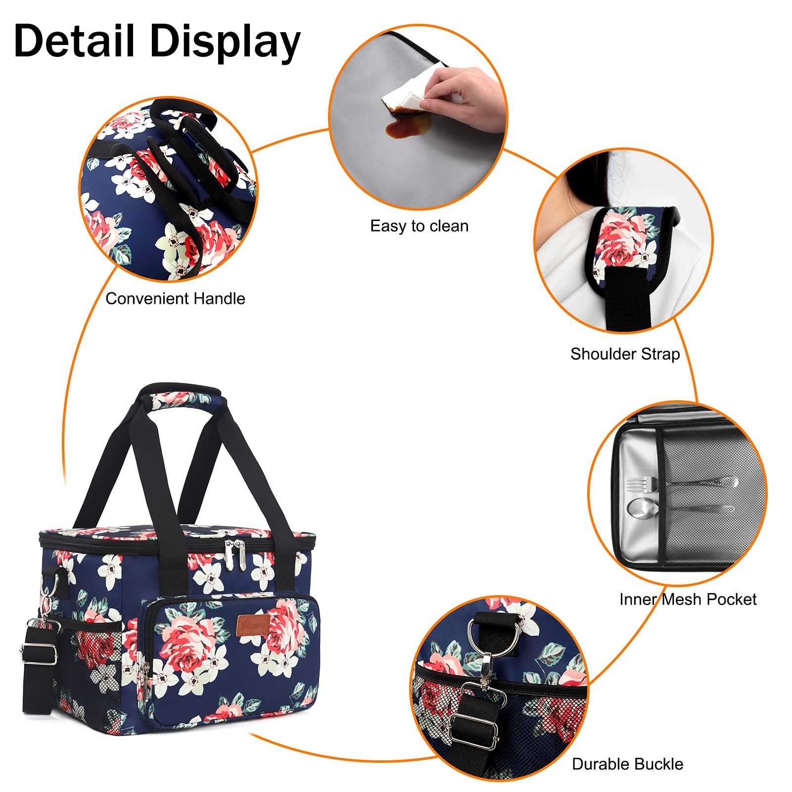 Femuar Lunch Bags for Women/Men, Insulated Lunch Bag for Work Office Picnic - Large Lunch Cooler Bag Leakproof Lunch Box with Adjustable Shoulder Strap for Adults - Grey (15L)