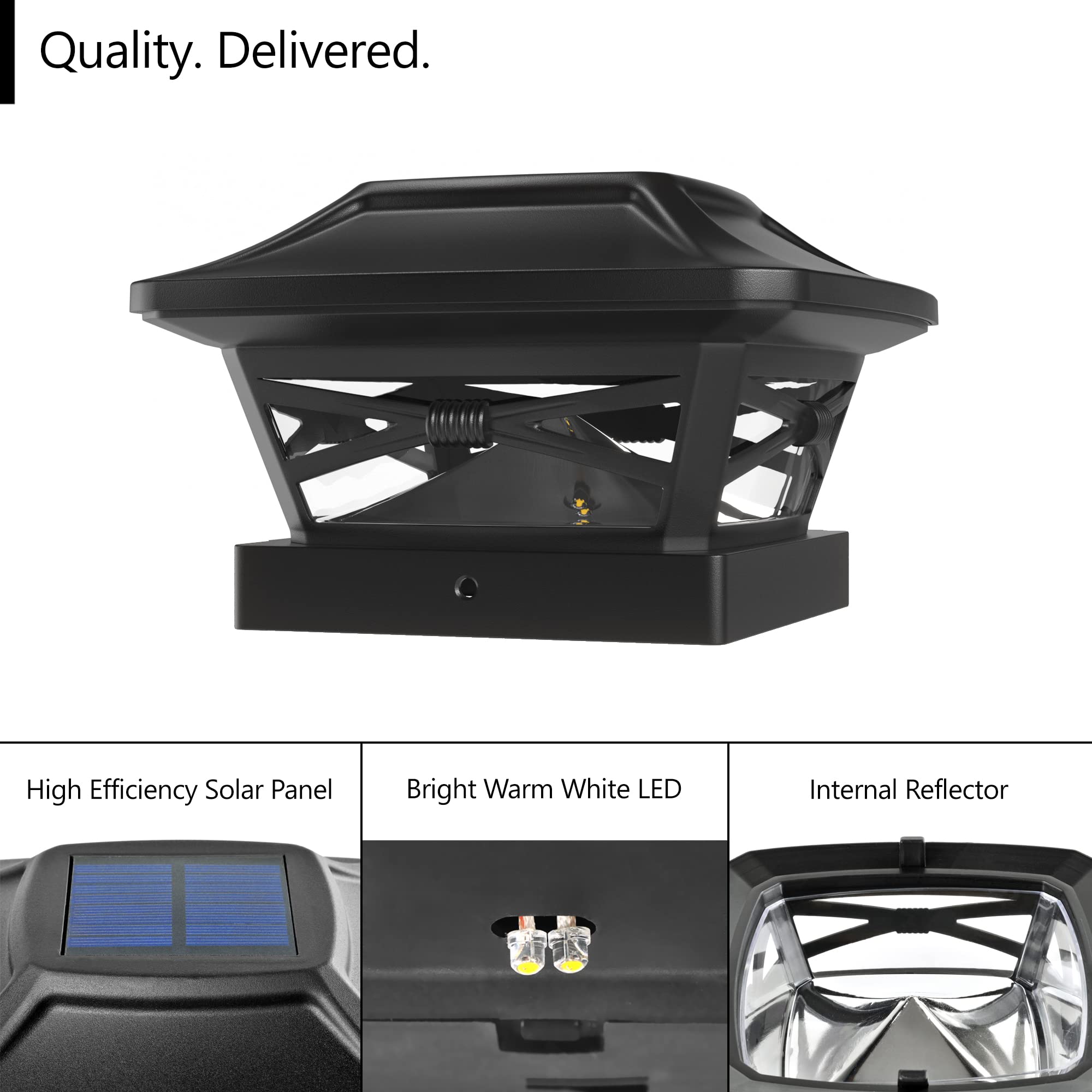 Davinci Lighting Renaissance Solar Outdoor Post Cap Lights - Includes Bases for 4x4 5x5 6x6 Posts - Bright LED Light - Pearl White (1 Pack)