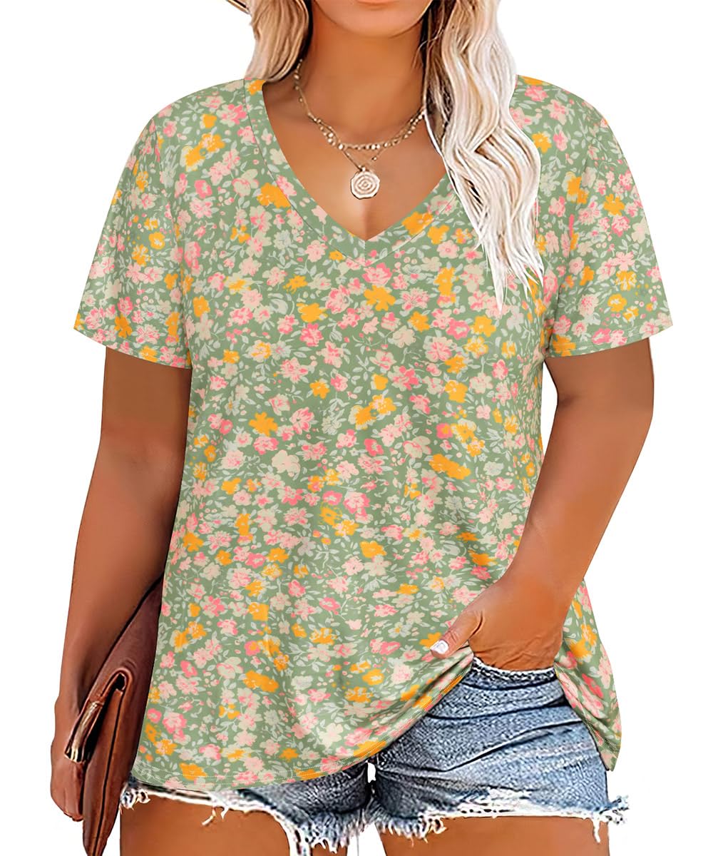 CARCOS Womens Plus Size Tops Short Sleeve Shirts V Neck Tunic Floral/Aniaml Blouses XL-5X