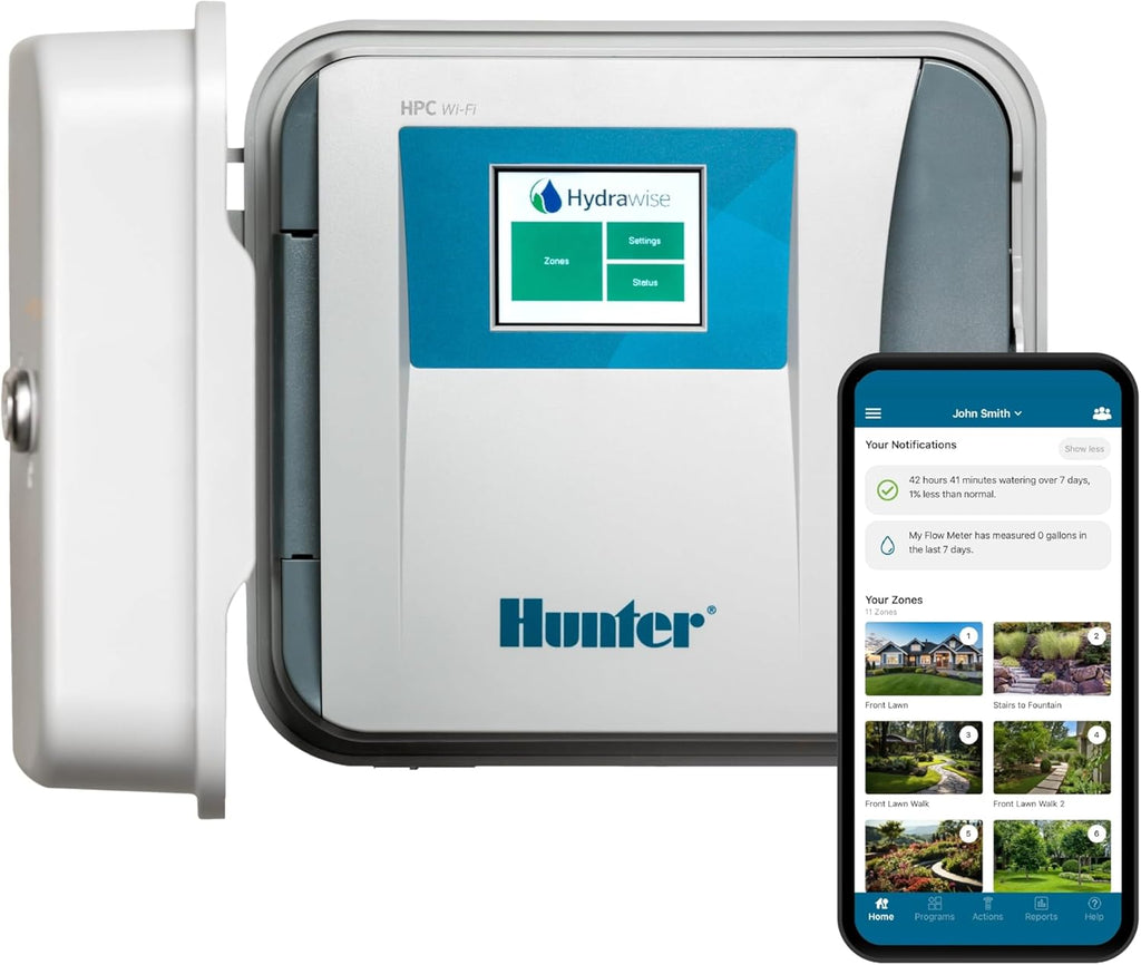 Hunter Hydrawise HPC400 Smart WiFi Irrigation Controller for Lawns and Gardens, 4 Zone, Expandable to 32 Zones, Weather Based, App Controlled Sprinkler System