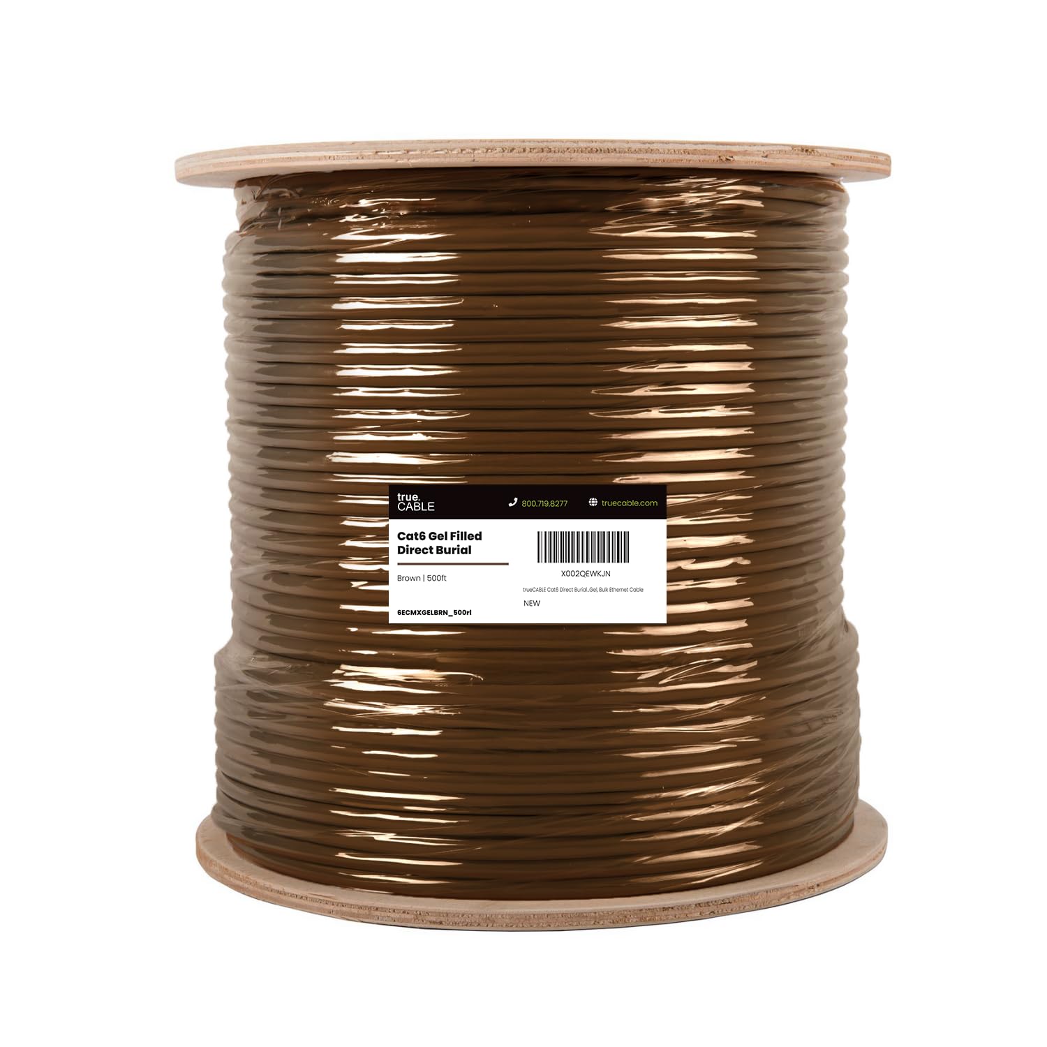 TRUE CABLE Cat6 Direct Burial Bulk Ethernet, Gel Filled, Unshielded, 500ft, Black, Outdoor OSP Jacket, Waterproof, UV Resistant, 23AWG Solid Bare Copper, 550MHz, PoE++ (4PPoE)