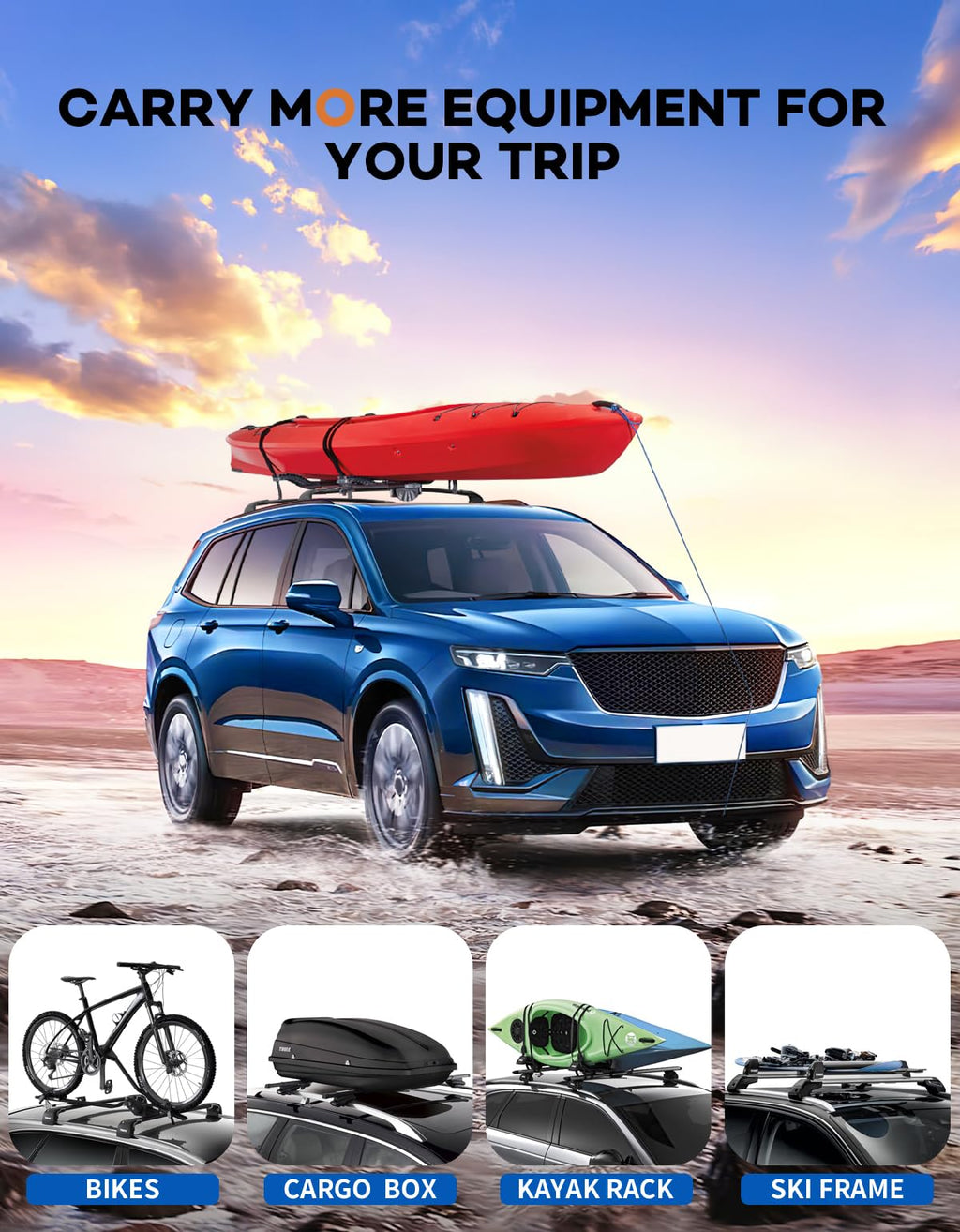 Wonderdriver Roof Rack Cross Bars 300lbs Compatible with Cadillac XT4 2019-2025,Heavy Duty All-Metal Aluminum Roof Rails Crossbars Cargo Canoe Black Rooftop Cargo Carrier Luggage.