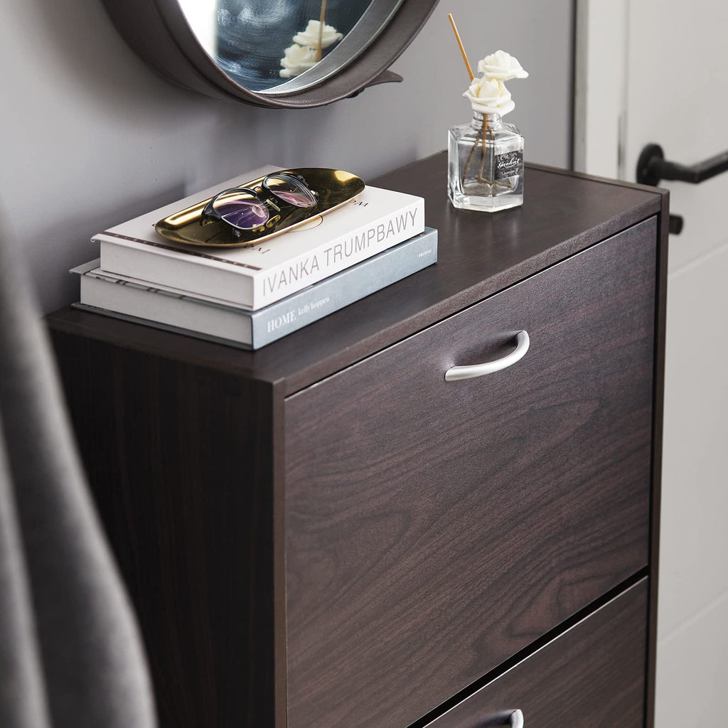 Haotian Shoe Cabinet Storage for Entryway, Narrow Shoe Cabinet with Two Flip Drawers to Save Space, Shoe Rack Cabinet for Front Door Entrance Hallway (Black)