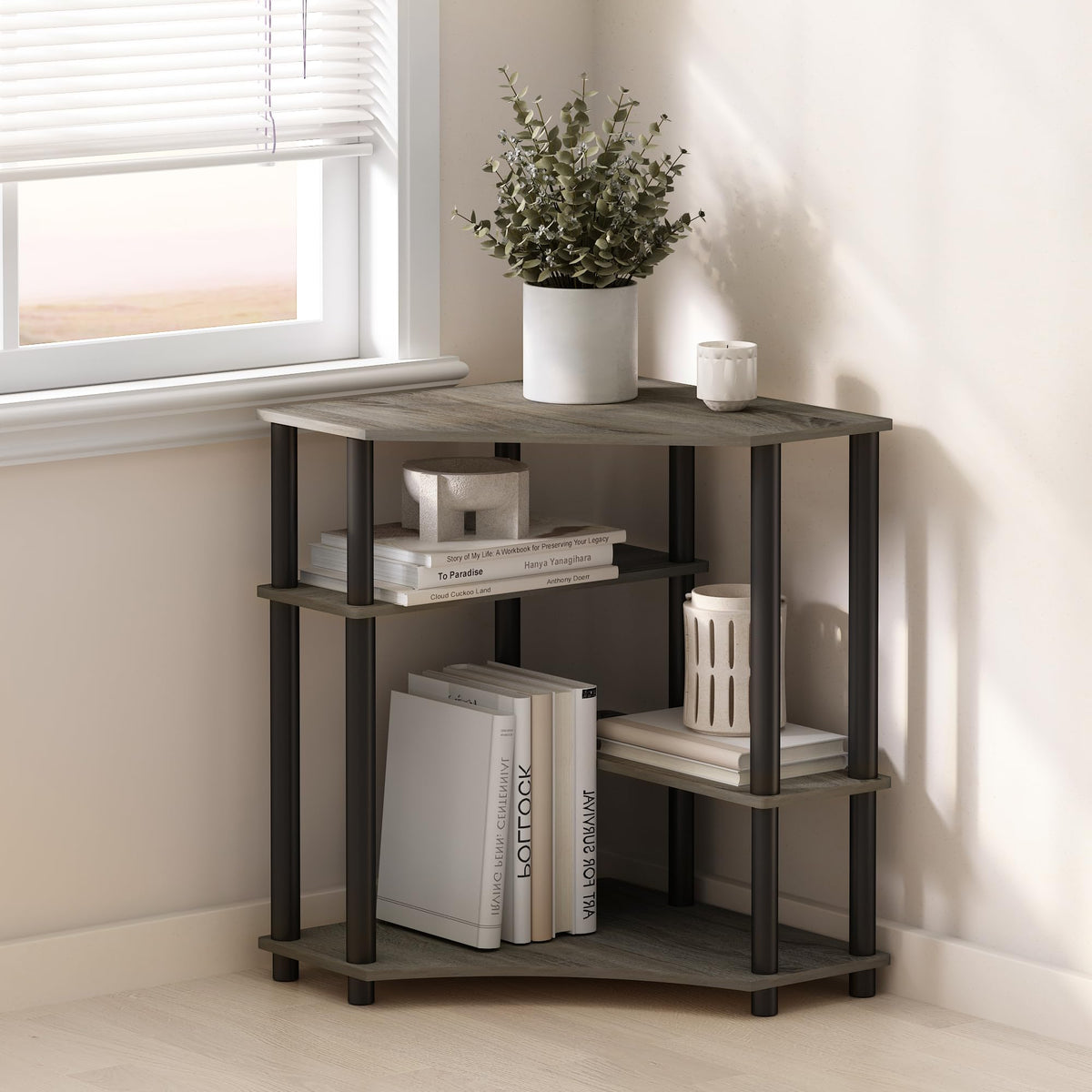 Furinno Turn-N-Tube Book Shelf, 4-Tier Bookshelf, Bookcase with Multipurpose Compact Display Rack, 11.6 x 23.6 x 43.2, for Living Room, Bedroom, Home Office, Americano/Black