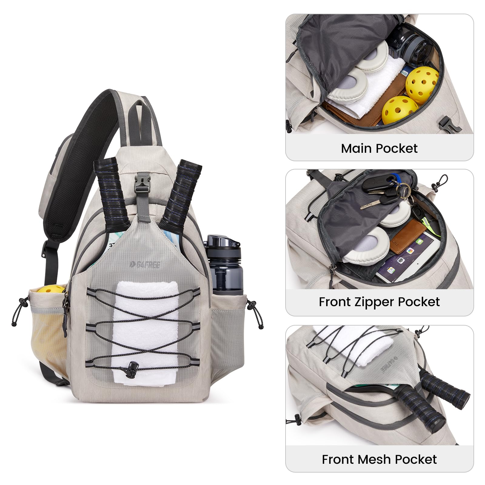 G4Free Pickleball Bag, Crossbody Sling Bag for Men Women, Pickleball Backpack, Pickle Ball Paddle Bag Gifts for Sports